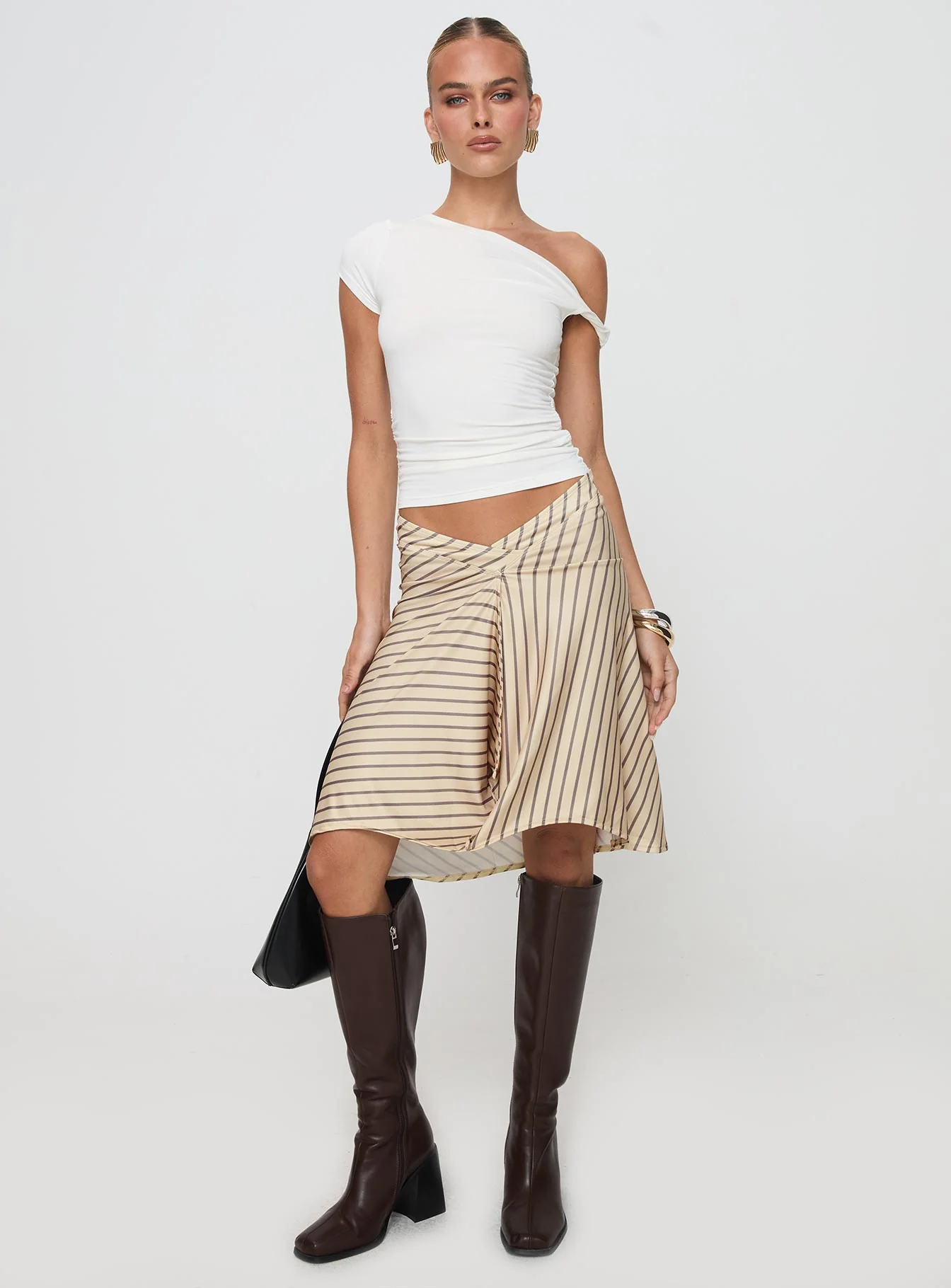 Esmeray Midi Skirt Diagonal Stripe Yellow - Image 2