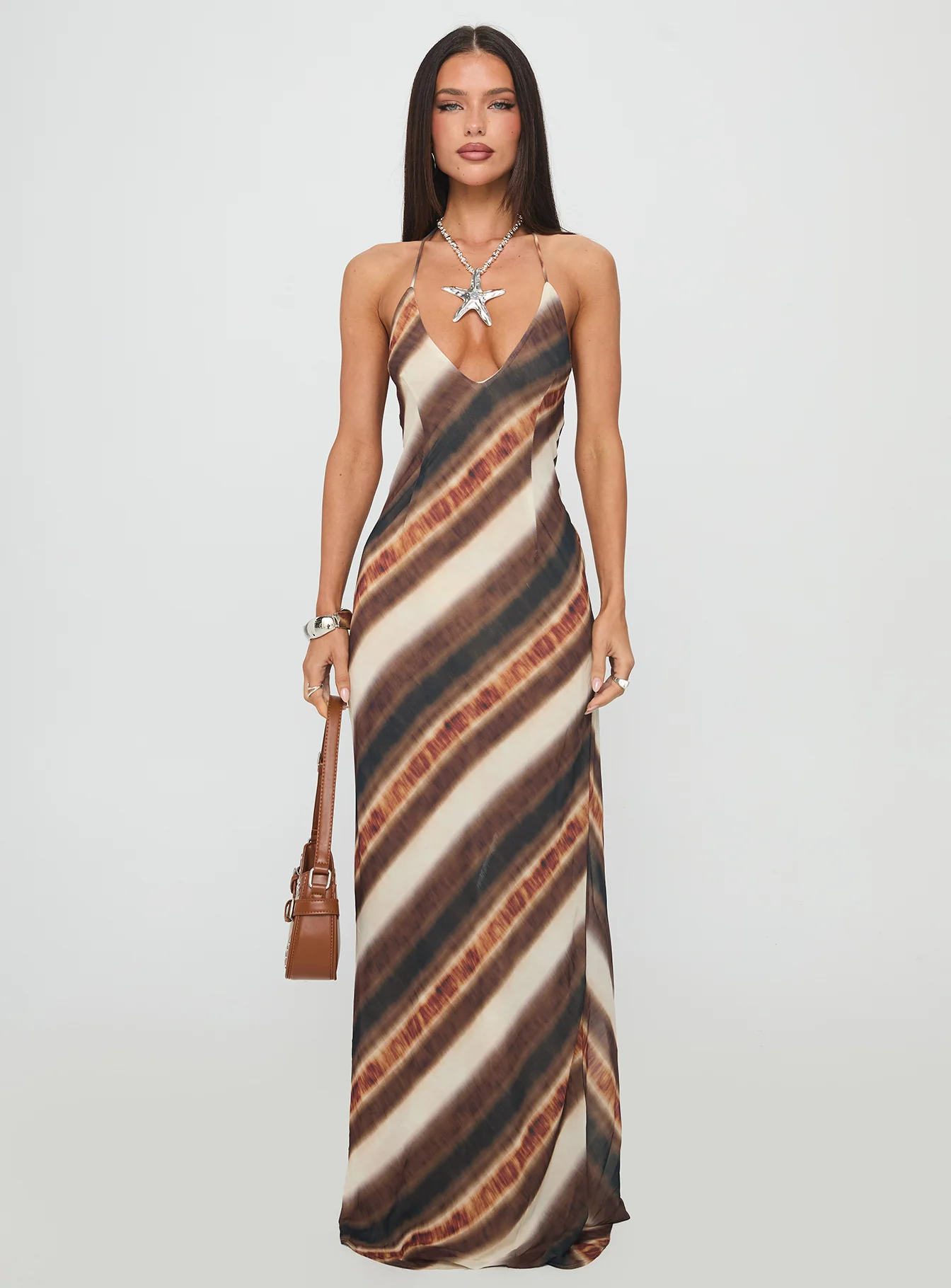 Esmira Halter Maxi Dress Brown Stripe - Image 7