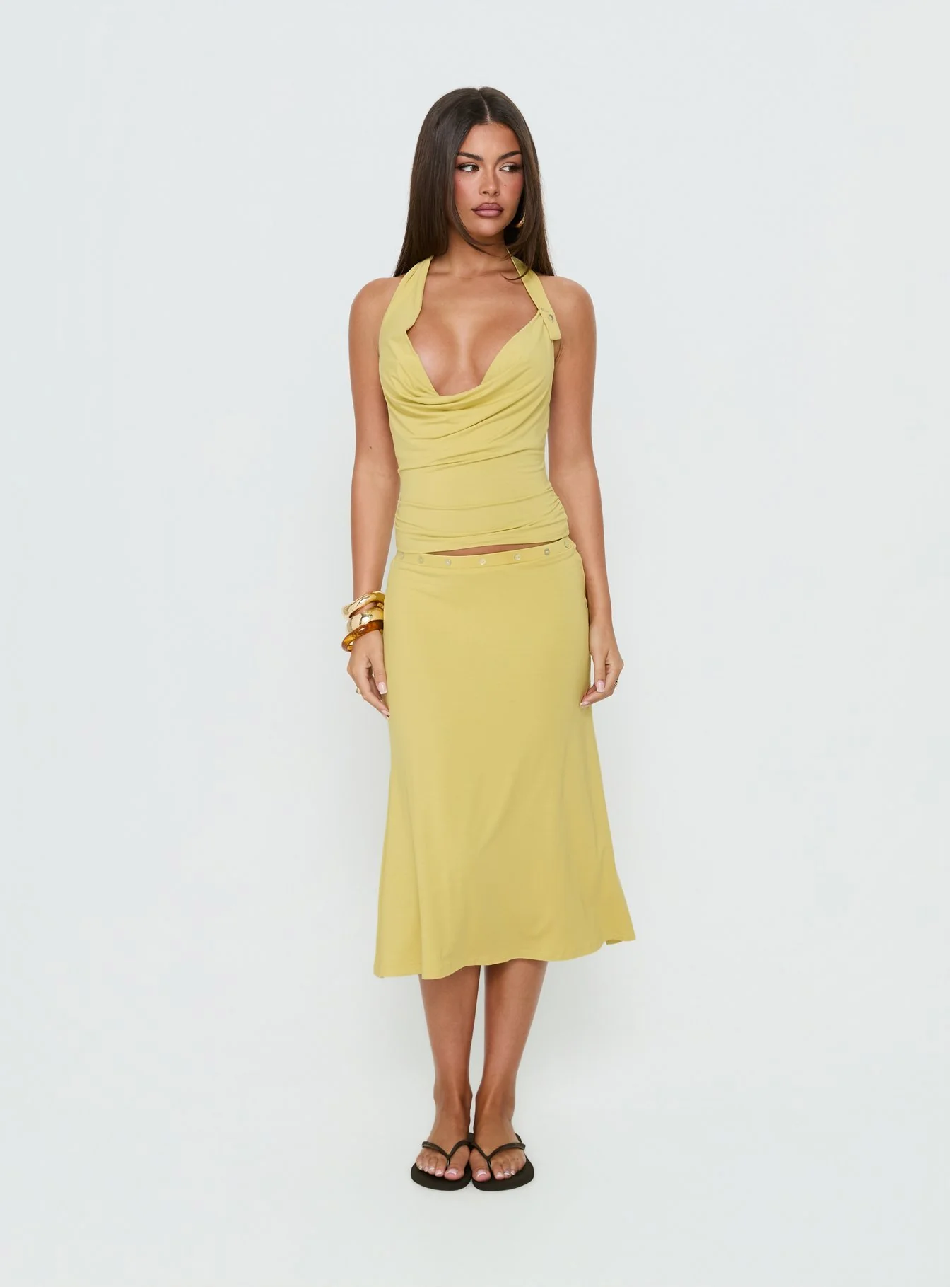 Esperia Button Midi Skirt Green - Image 2