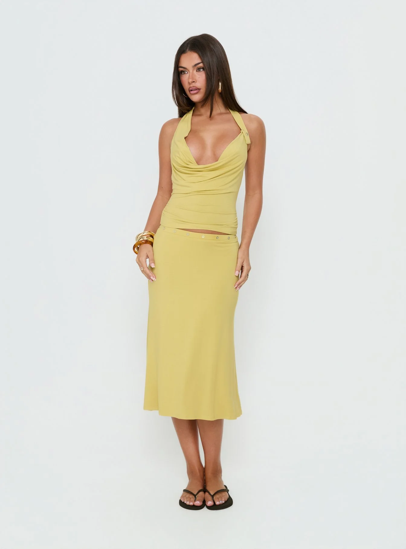 Esperia Button Midi Skirt Green - Image 3
