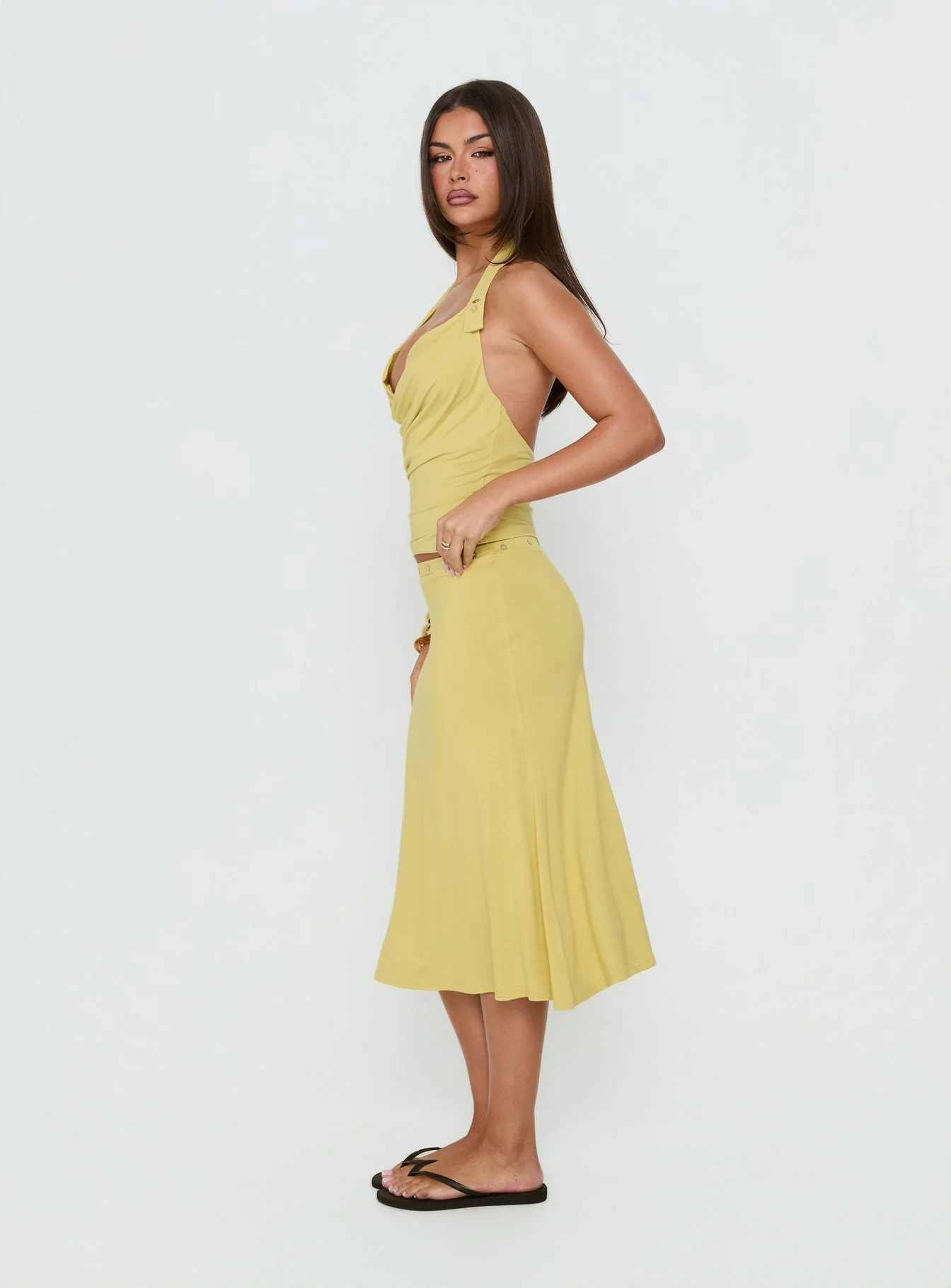 Esperia Button Midi Skirt Green - Image 4