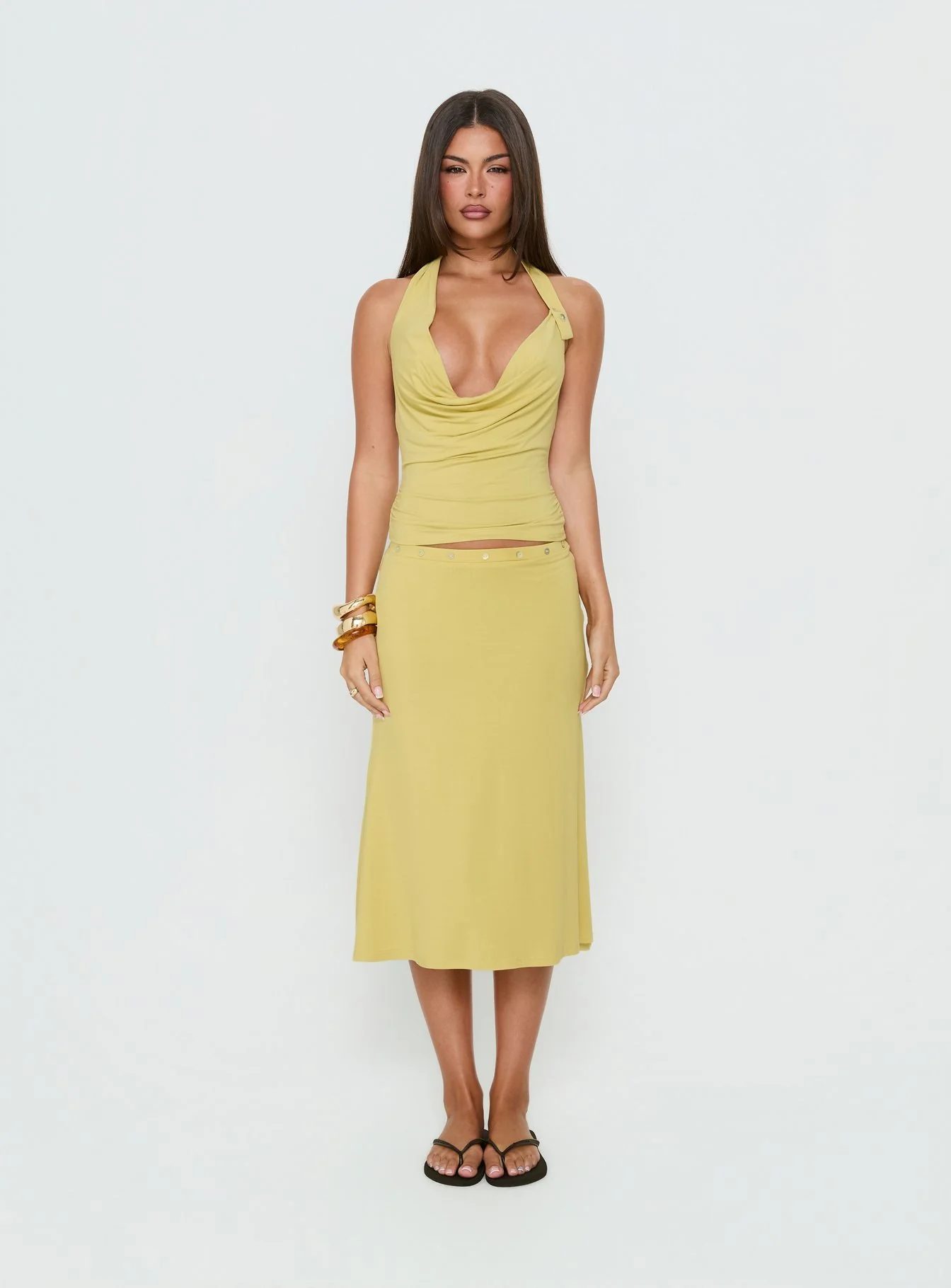 Esperia Button Midi Skirt Green - Image 7