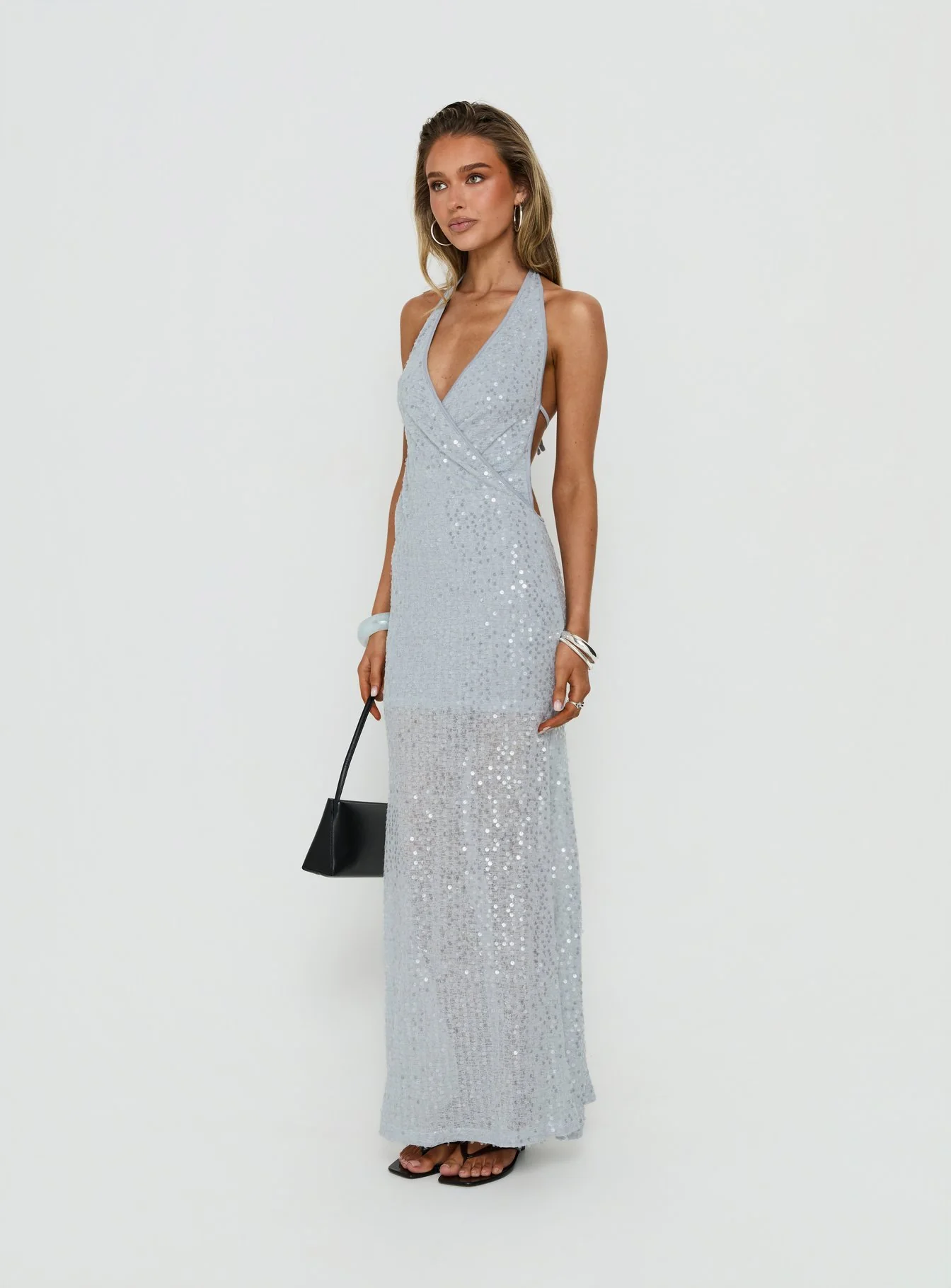 Espheria Low Back Wrap Sequin Maxi Dress Lilac - Image 3