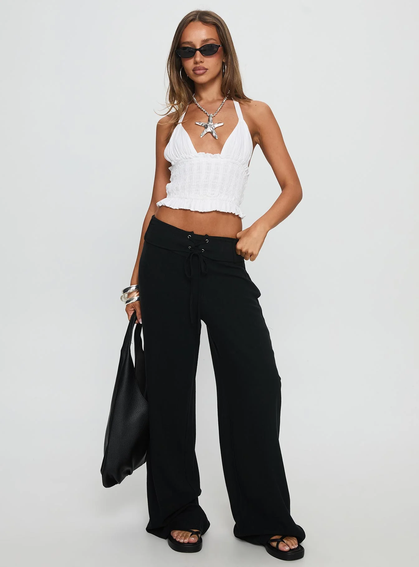 Essences Shirred Peplum Top White - Image 3