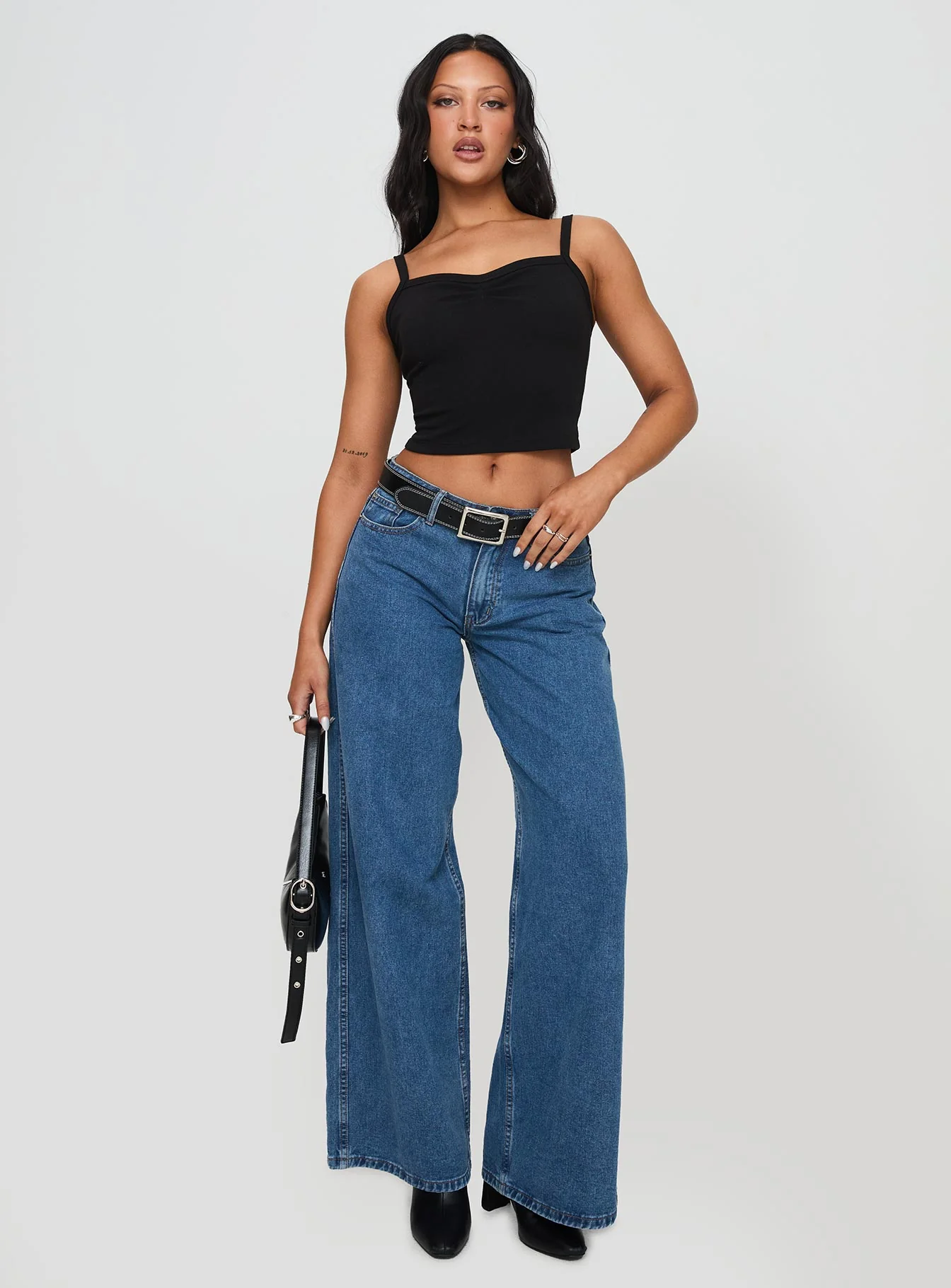 Essentials Ruched Rib Cami Top Black - Image 3