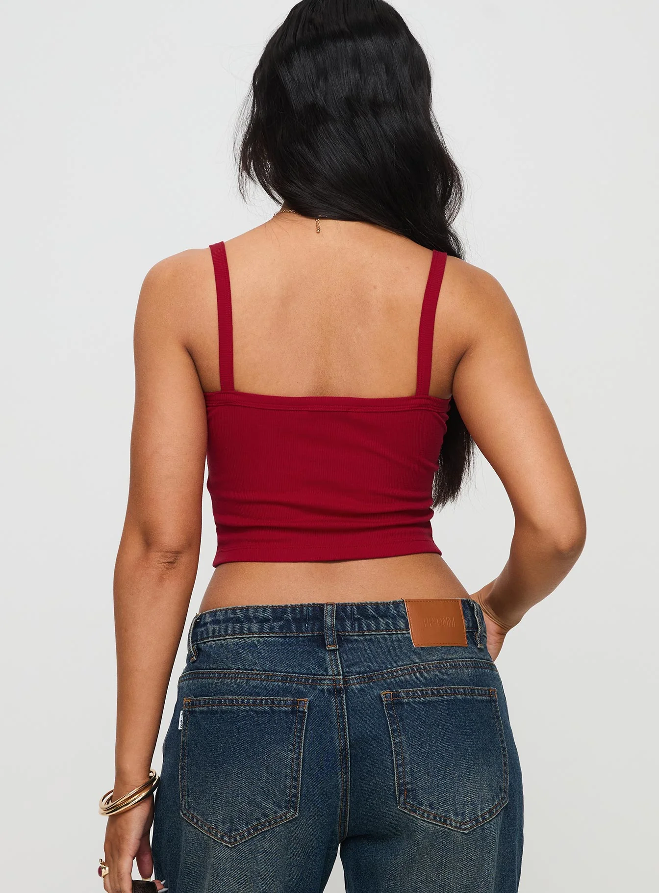 Essentials Ruched Rib Cami Top Red - Image 5