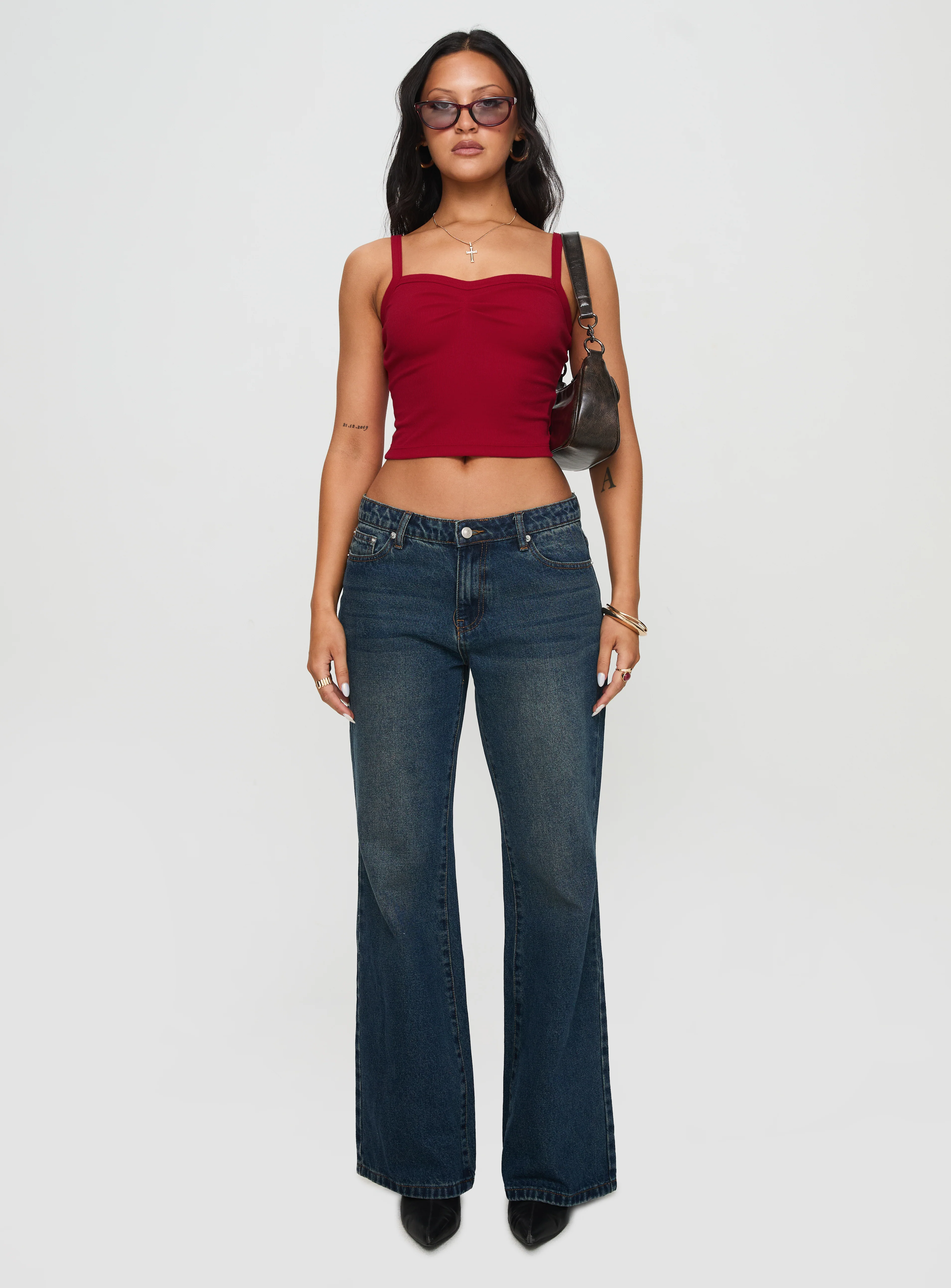 Essentials Ruched Rib Cami Top Red - Image 7