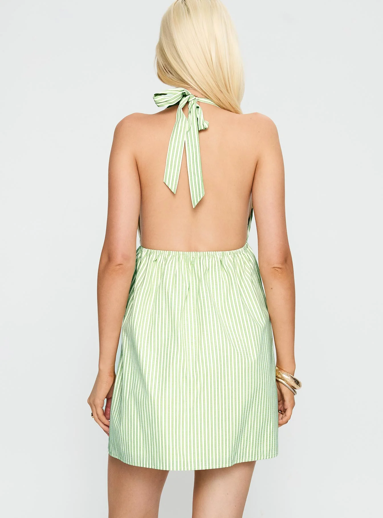 Estefani Halter Mini Dress Green Stripe - Image 5