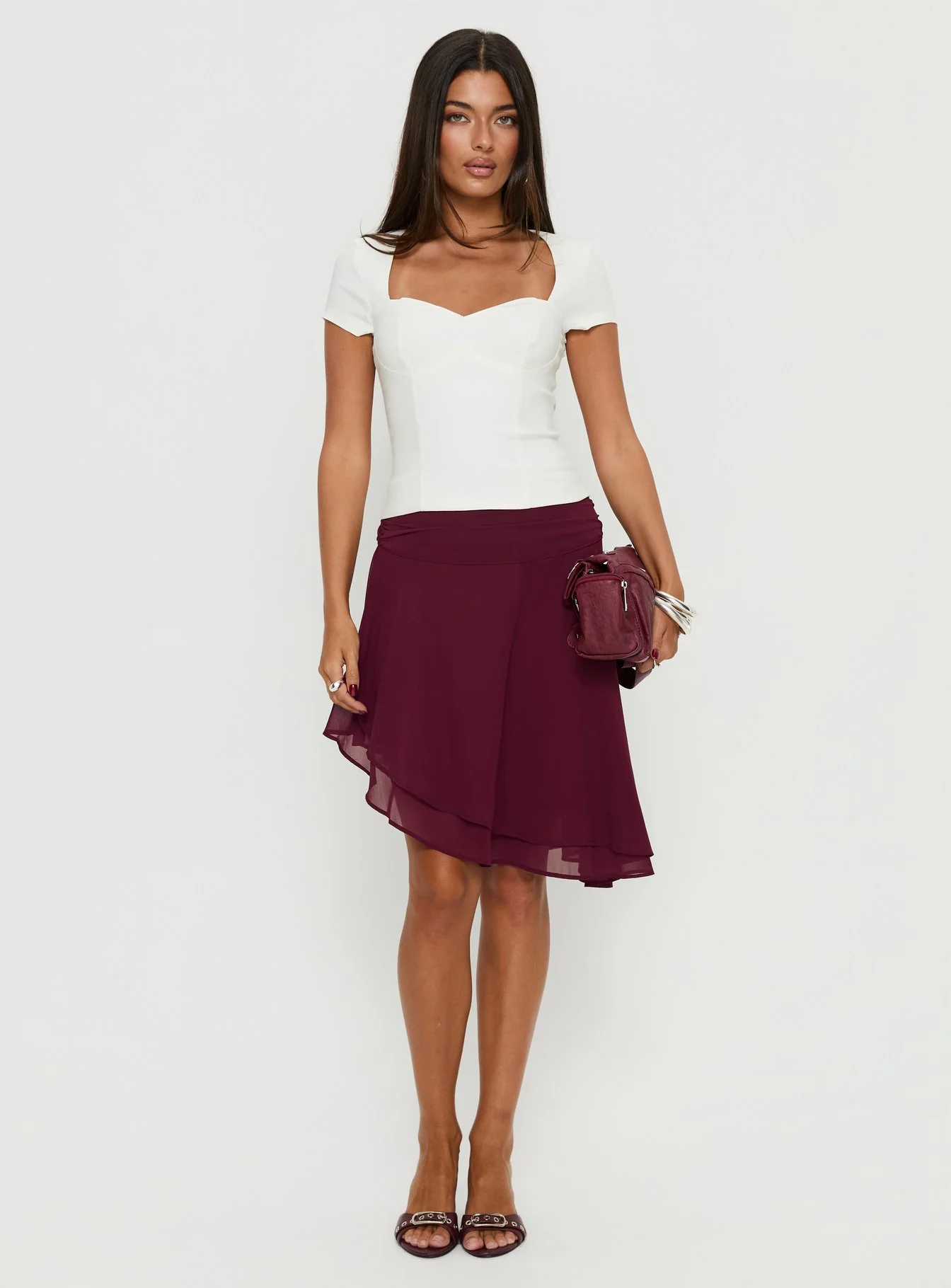Evanescence Asymmetrical Midi Skirt Cherry - Image 3