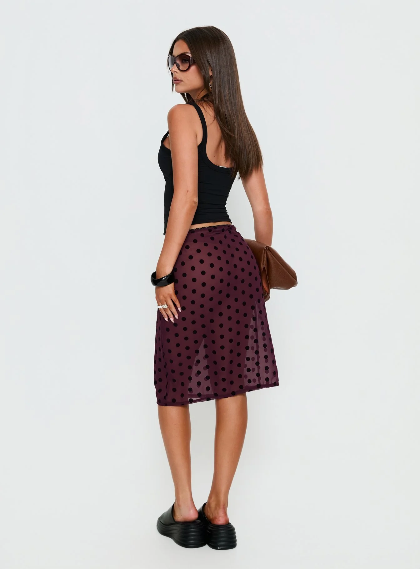Evani Sheer Chiffon Midi Skirt Polka Maroon - Image 5
