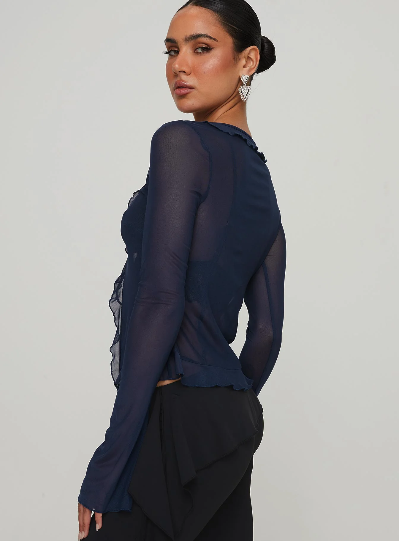 Everly Long Sleeve Top Navy - Image 4