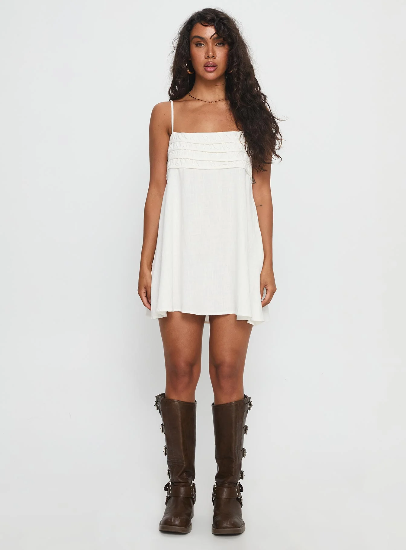 Every Breath Linen Shift Mini Dress White - Image 7