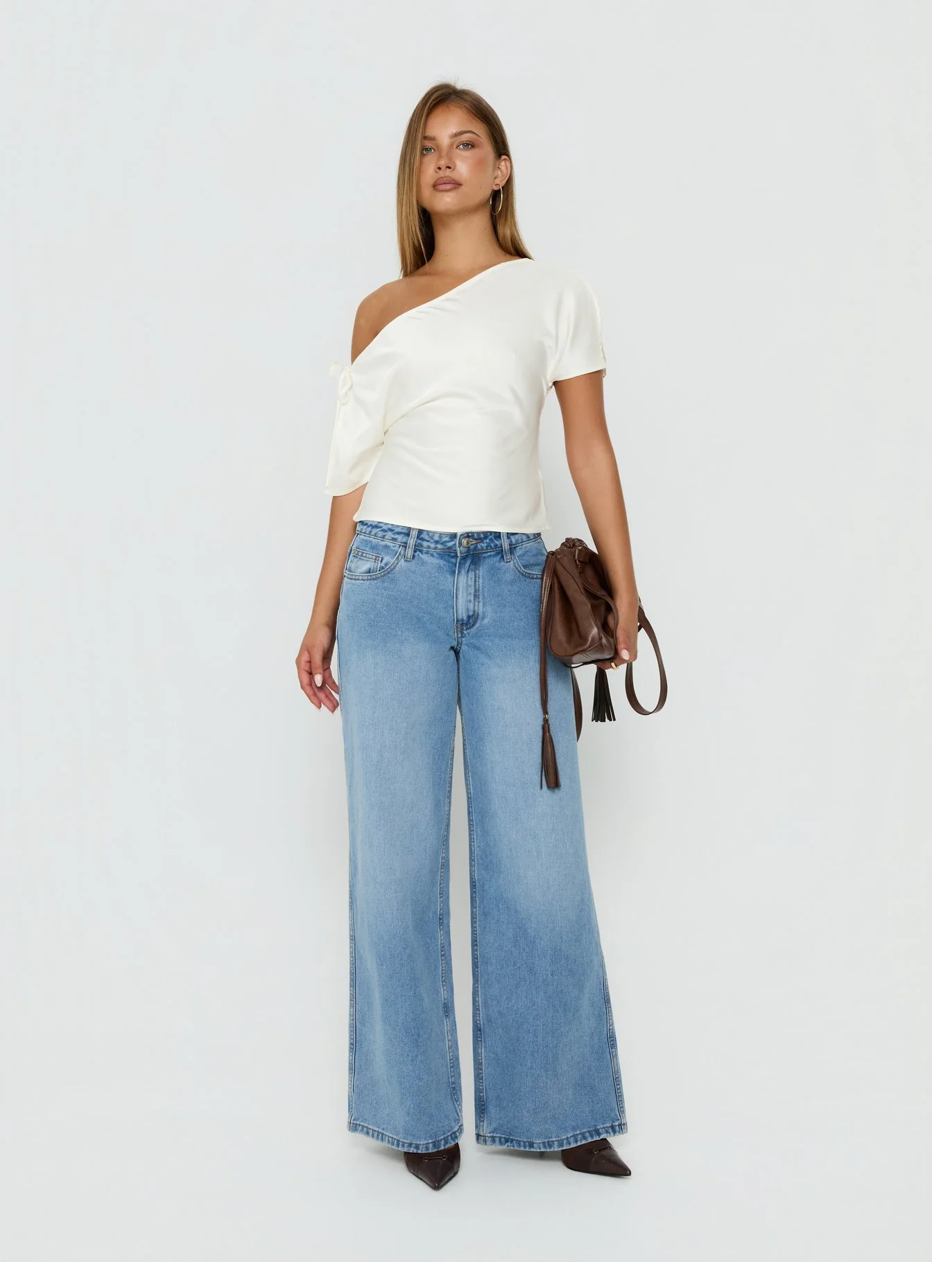 Faisa Off Shoulder Satin Top Cream - Image 3