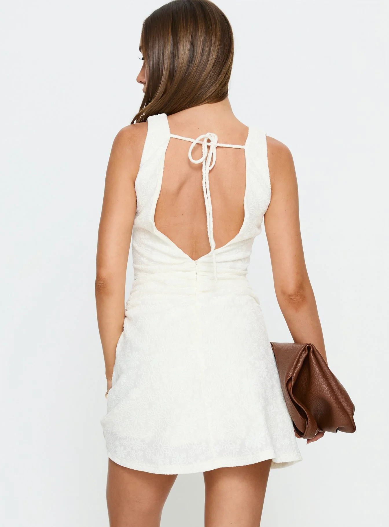 Falling Stars Ruched Mini dress Cream - Image 5
