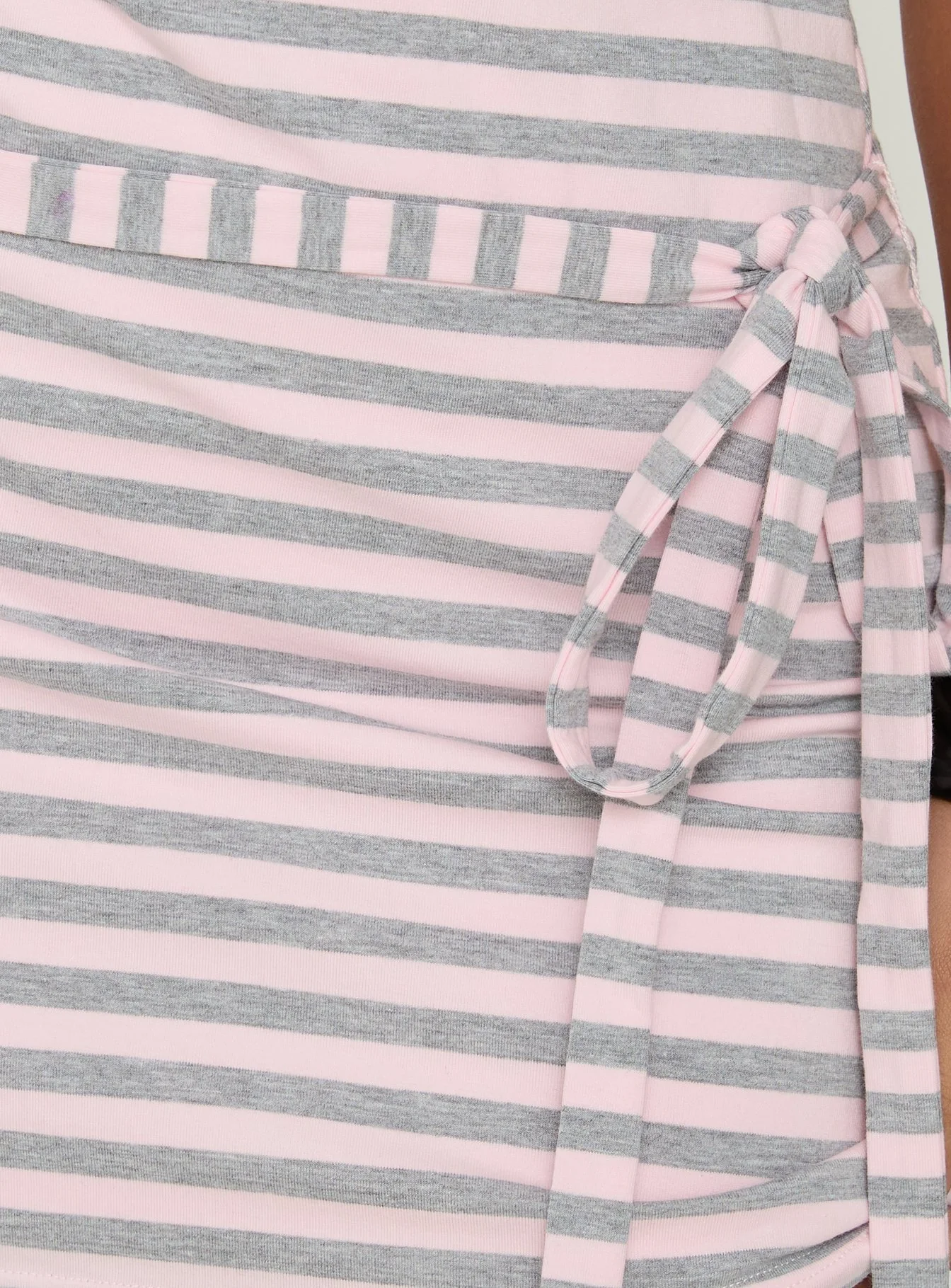 Favourite Daughter Tie Detail Mini Dress Pink / Grey Stripe - Image 6