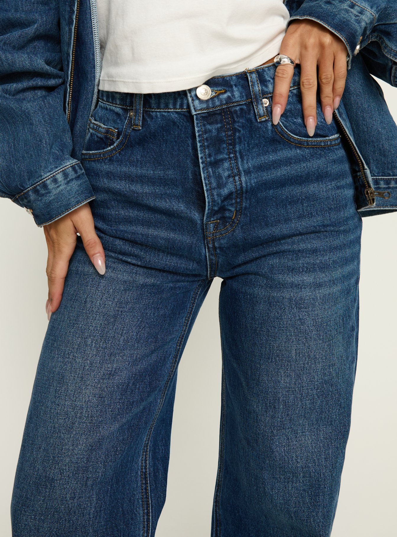Fawcett High Rise Straight Leg Jeans Dark Blue Wash - Image 6