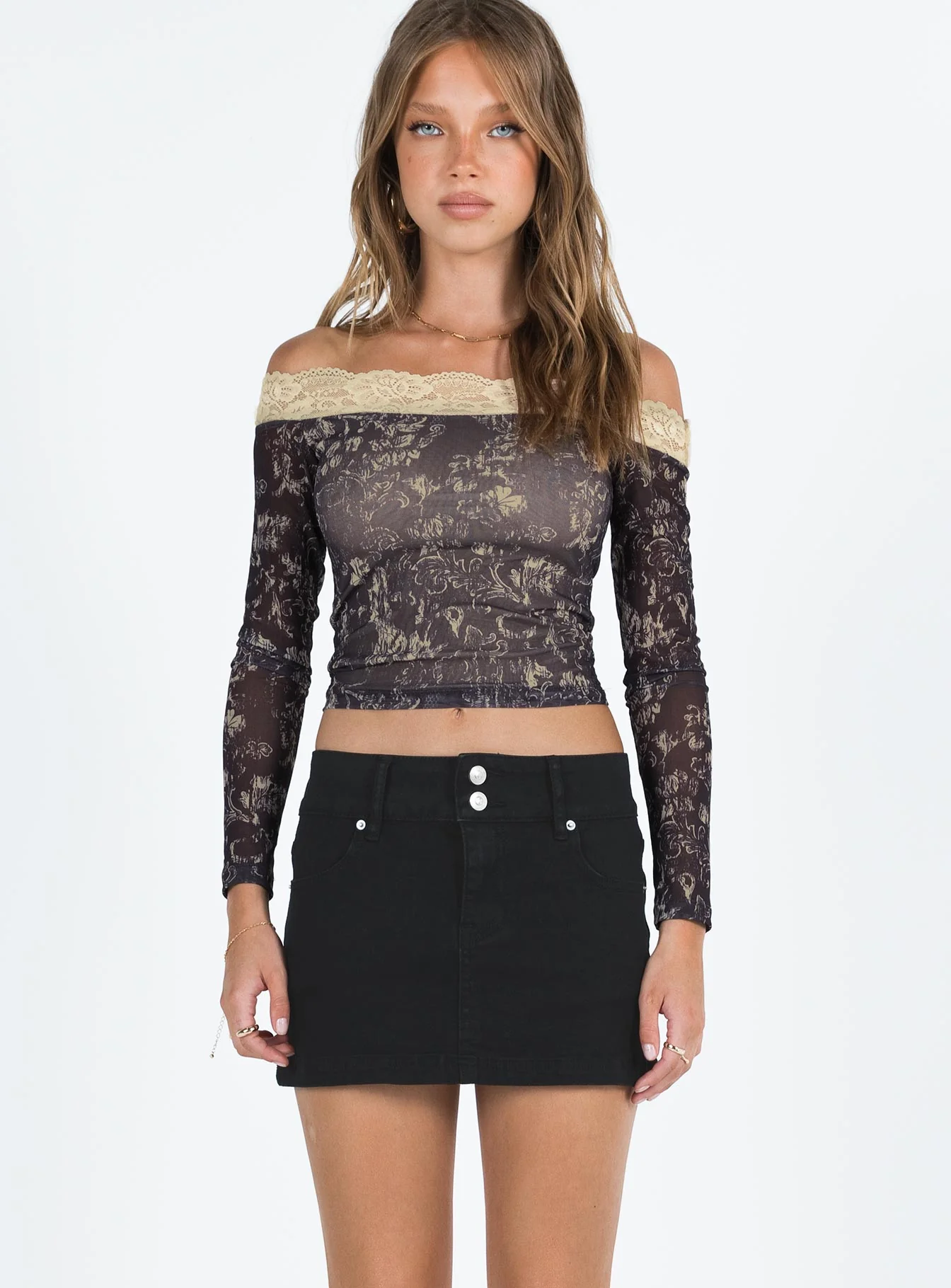 Faya Low Rise Denim Mini Skirt Black - Image 2