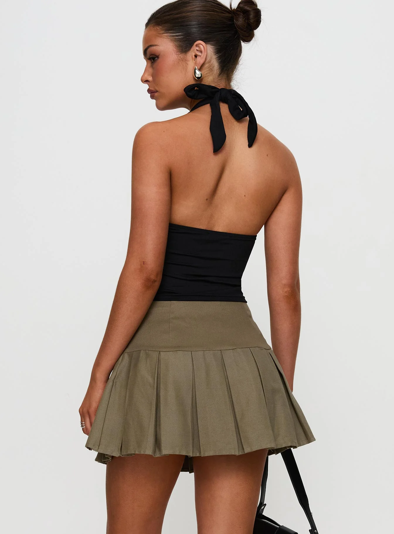 Feodora Pleat Mini Skirt Khaki - Image 4