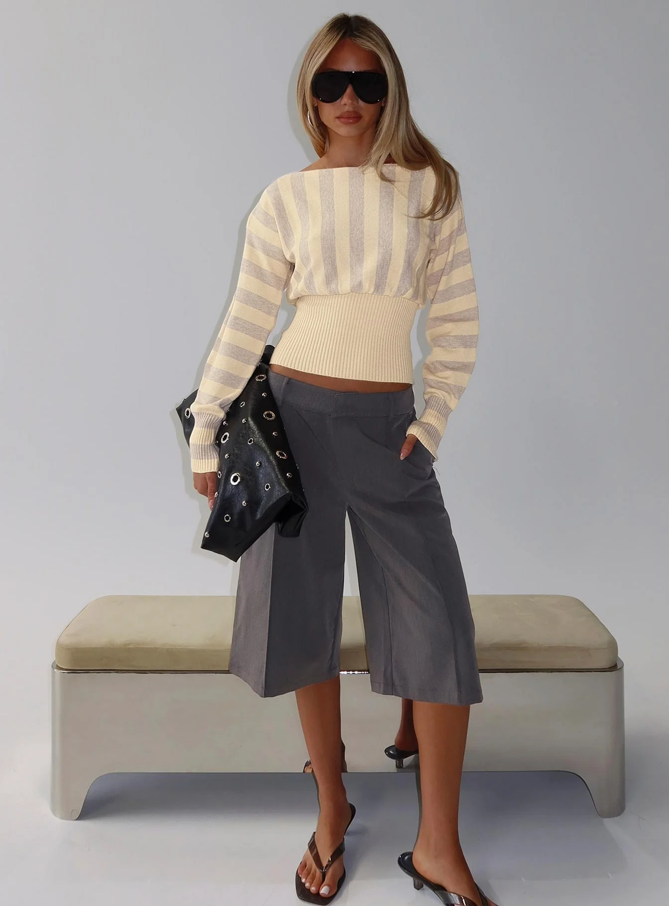 Finlea Cinched Long Sleeve Top Yellow Stripe - Image 8