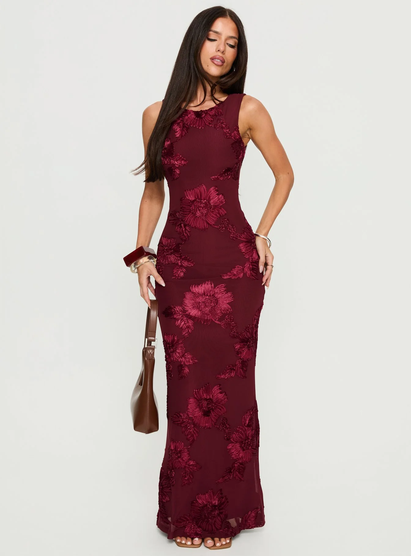 Fionna Floral Maxi Dress Burgundy - Image 3