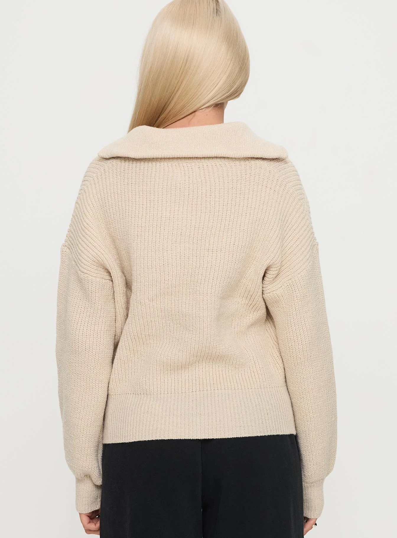 Fireheart Zip Through Knit Sweater Beige - Image 4