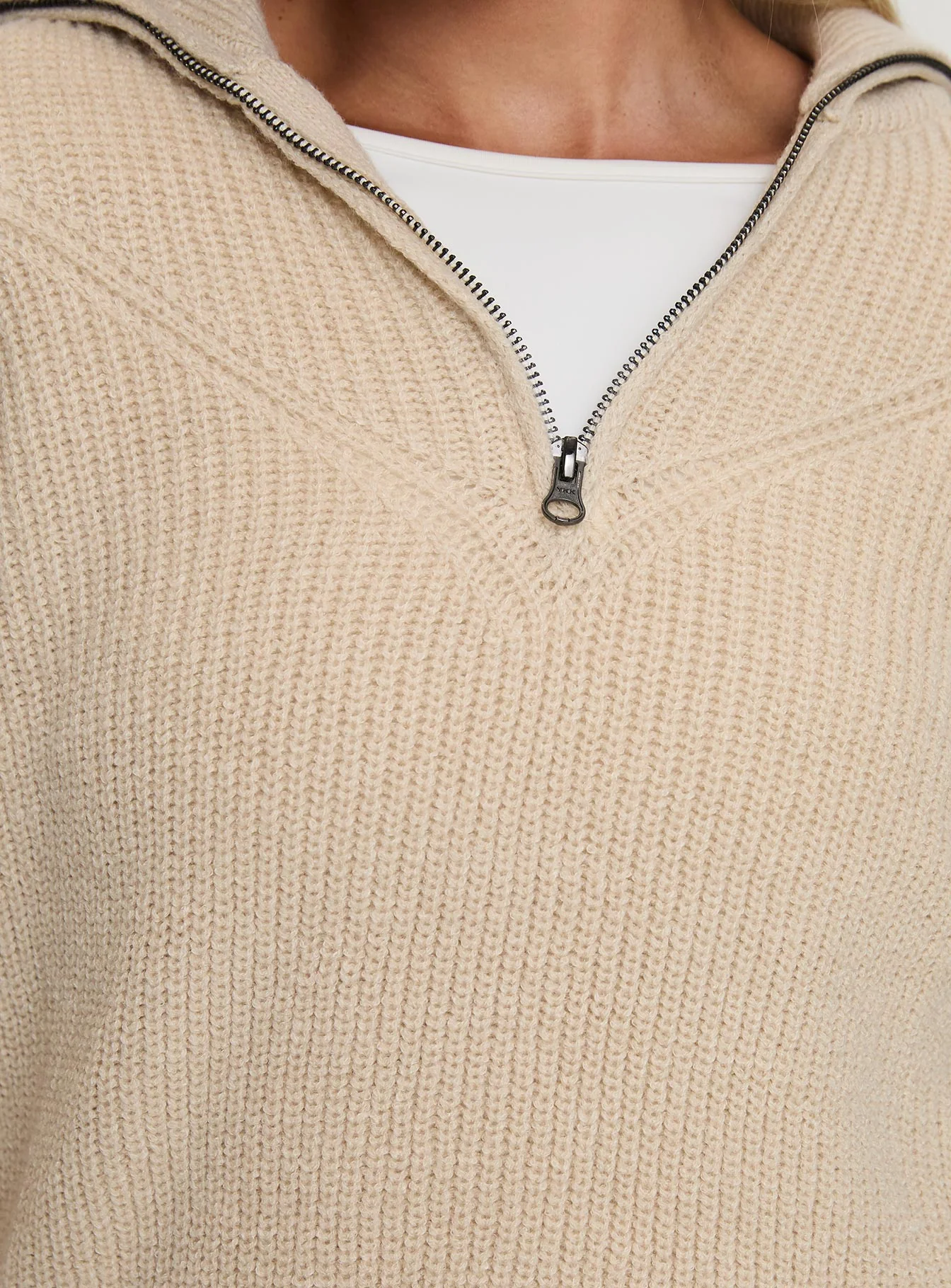 Fireheart Zip Through Knit Sweater Beige - Image 5