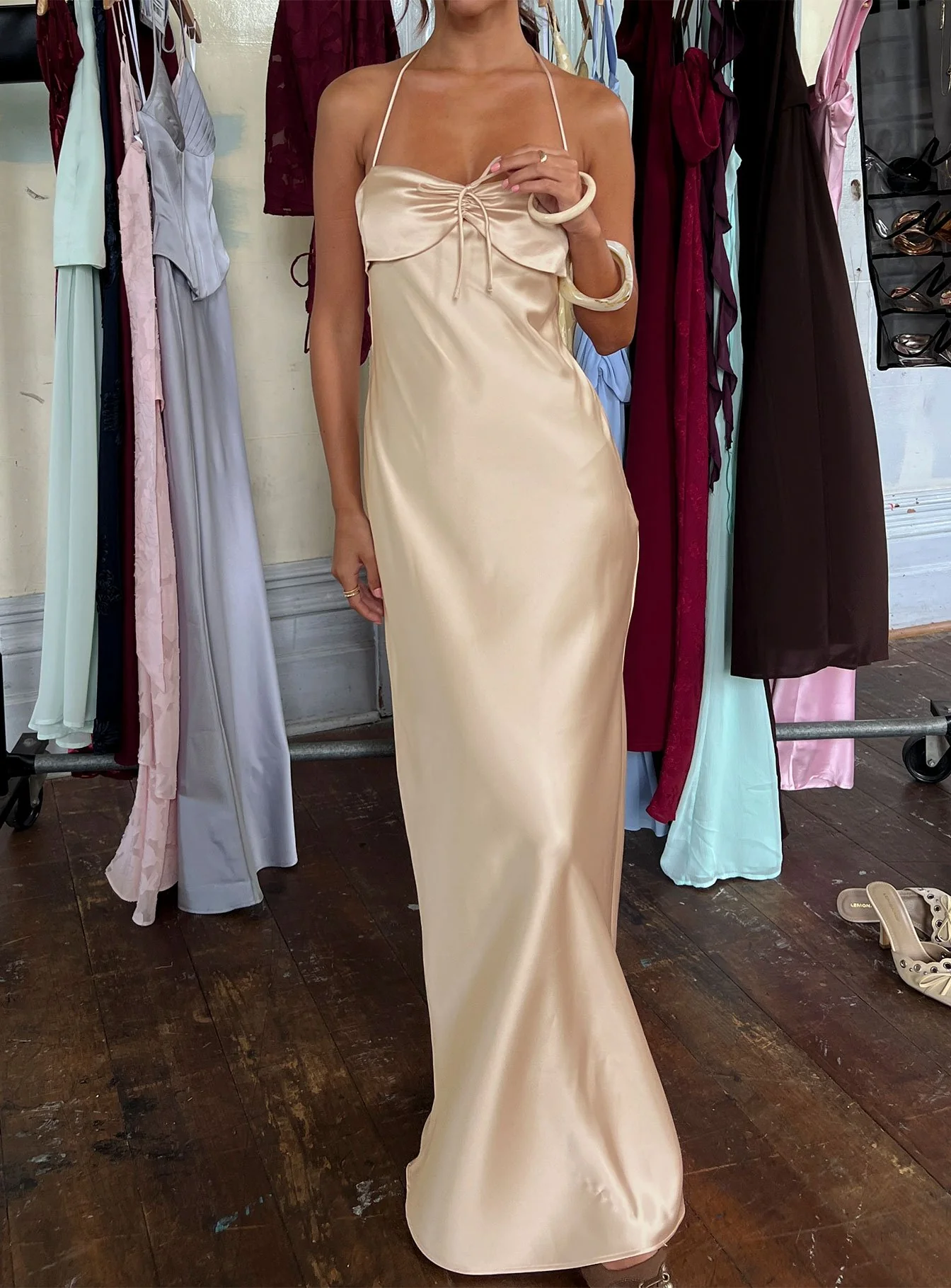 Fireproof Halter Maxi Dress Champagne - Image 8