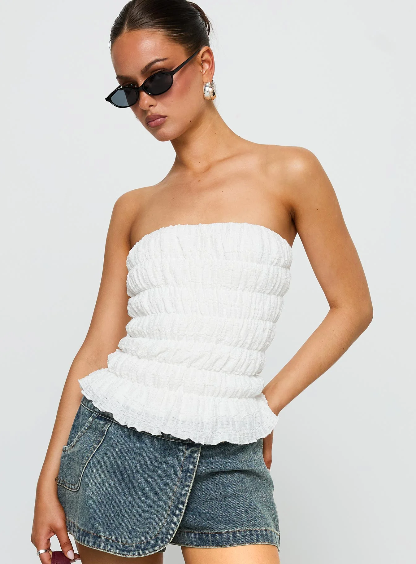 Flashbloom Strapless Ruched Top White - Image 2
