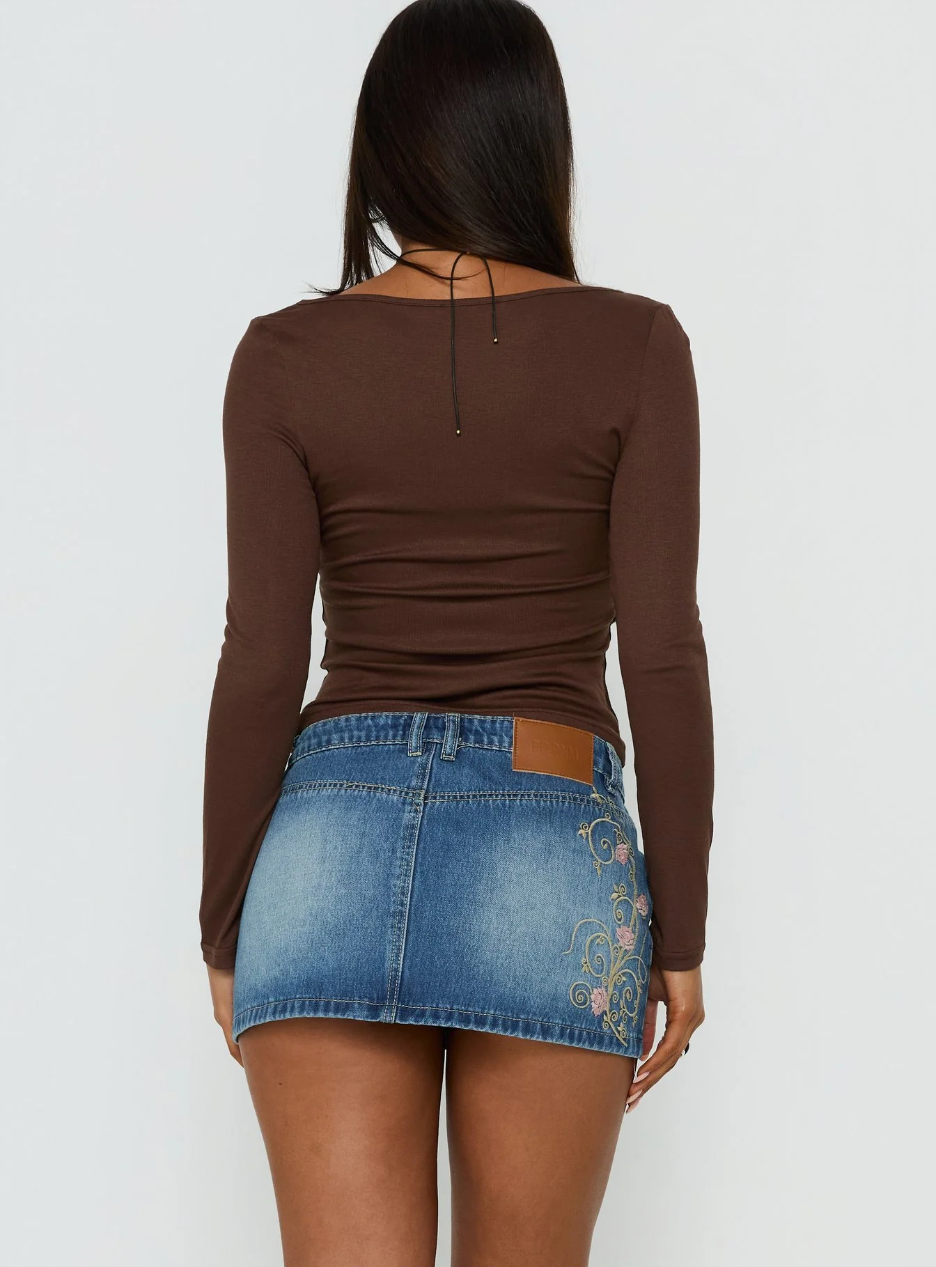 Flatline Embroidered Denim Mini Skirt Mid Wash - Image 5