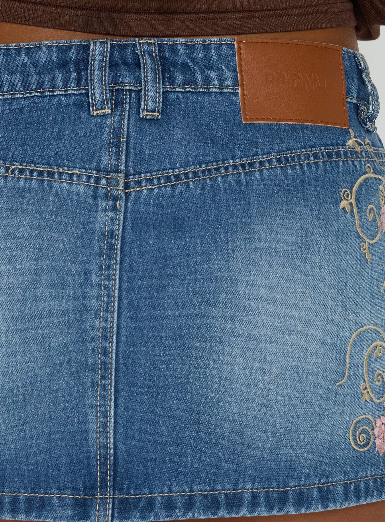 Flatline Embroidered Denim Mini Skirt Mid Wash - Image 7