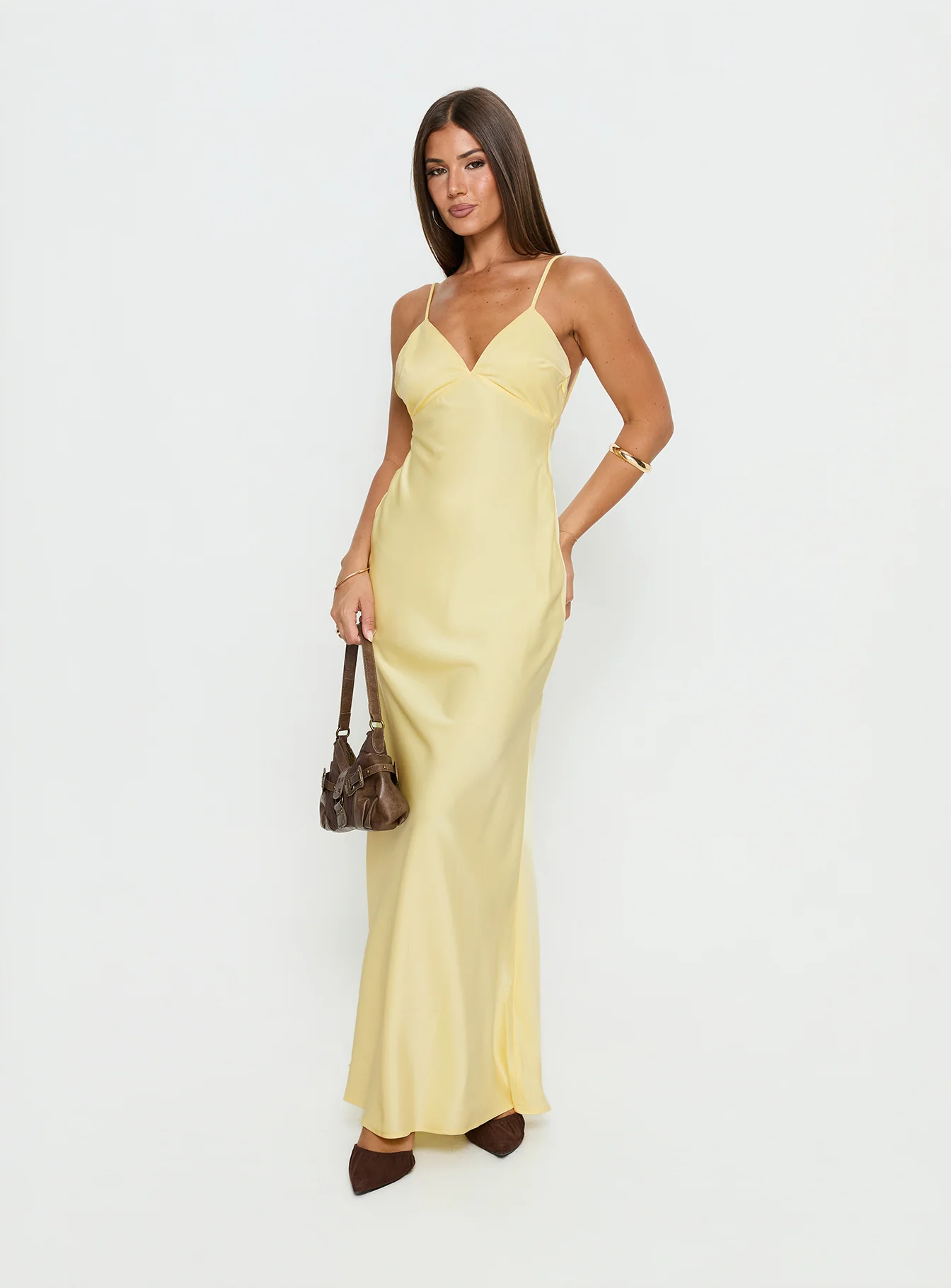 Flip A Switch Satin Lace Slip Maxi Dress Butter - Image 2