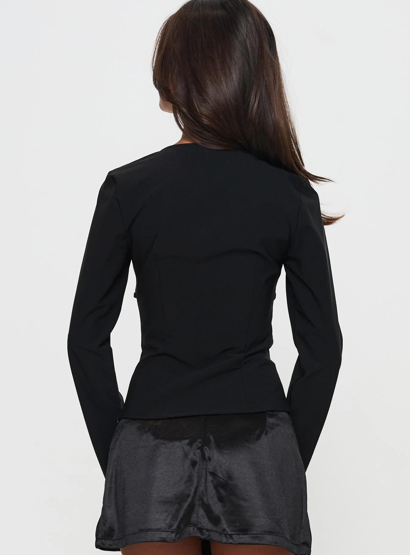 Flounce Long Sleeve Top Black - Image 4