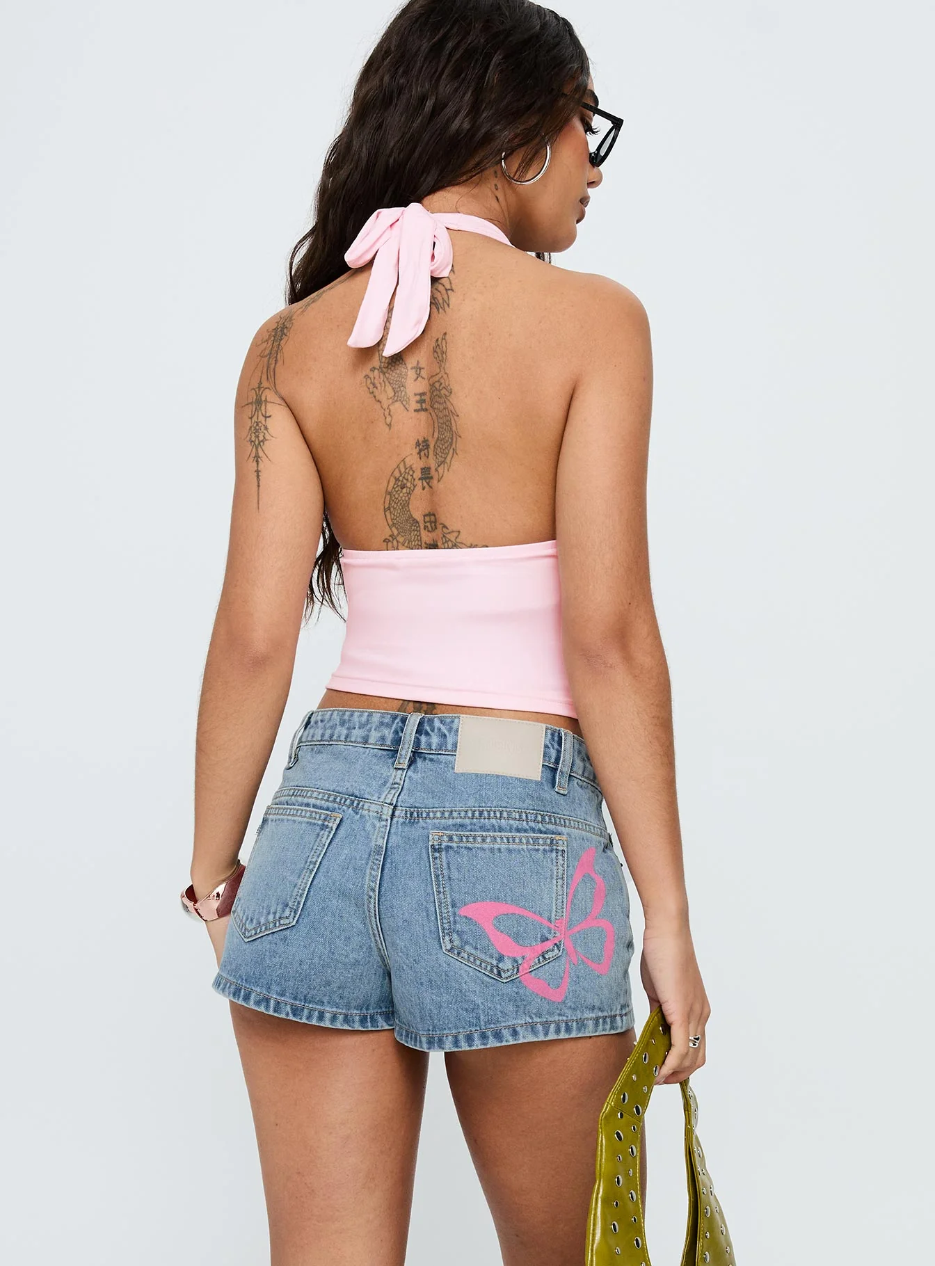 Fly Butterfly Mid Rise Denim Shorts Mid Blue Wash - Image 5
