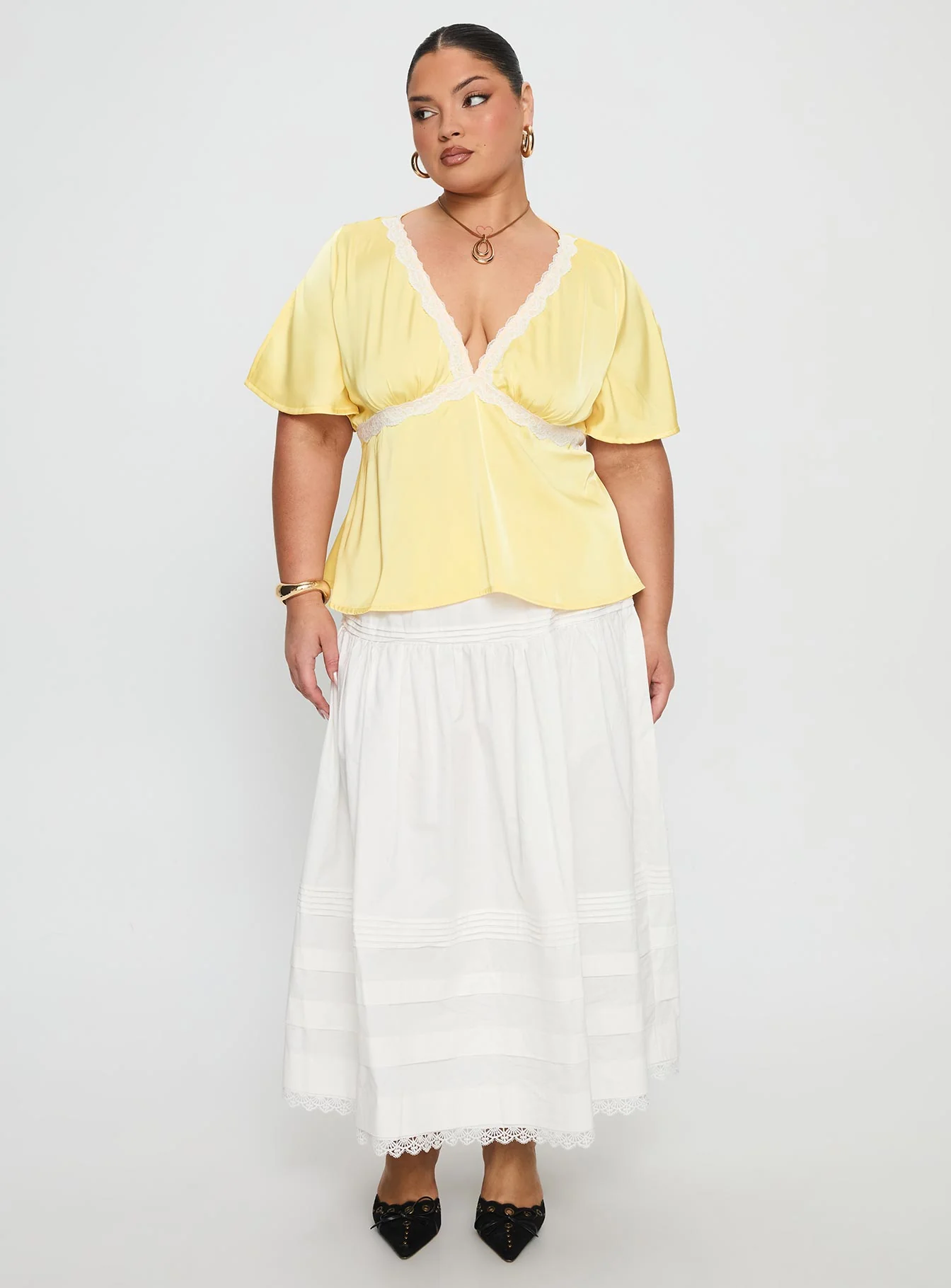 For The Summer Lace Trim Top Yellow Curve - Image 2