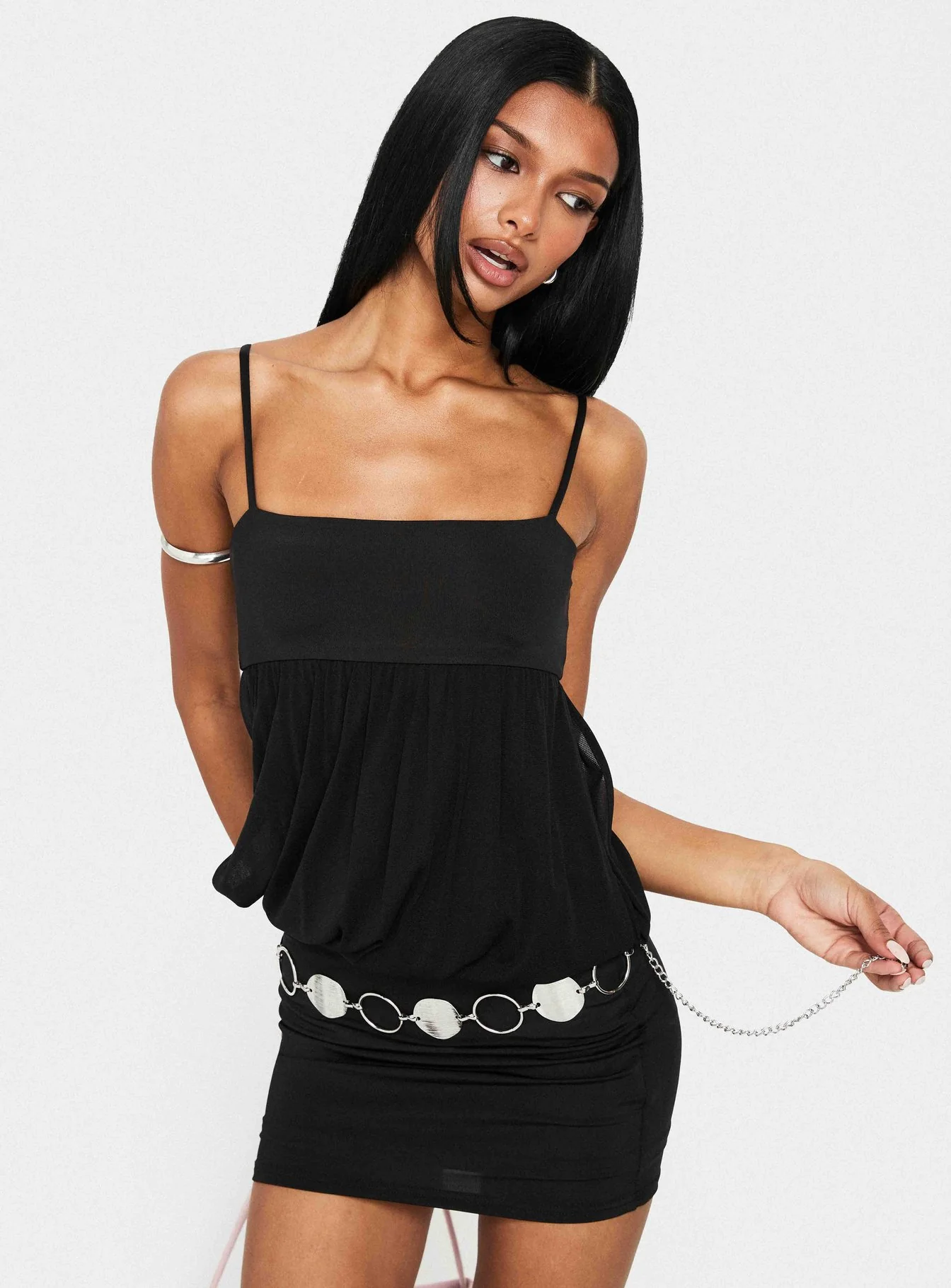 Franciska Sheer Blouson Mini Dress Black - Image 8