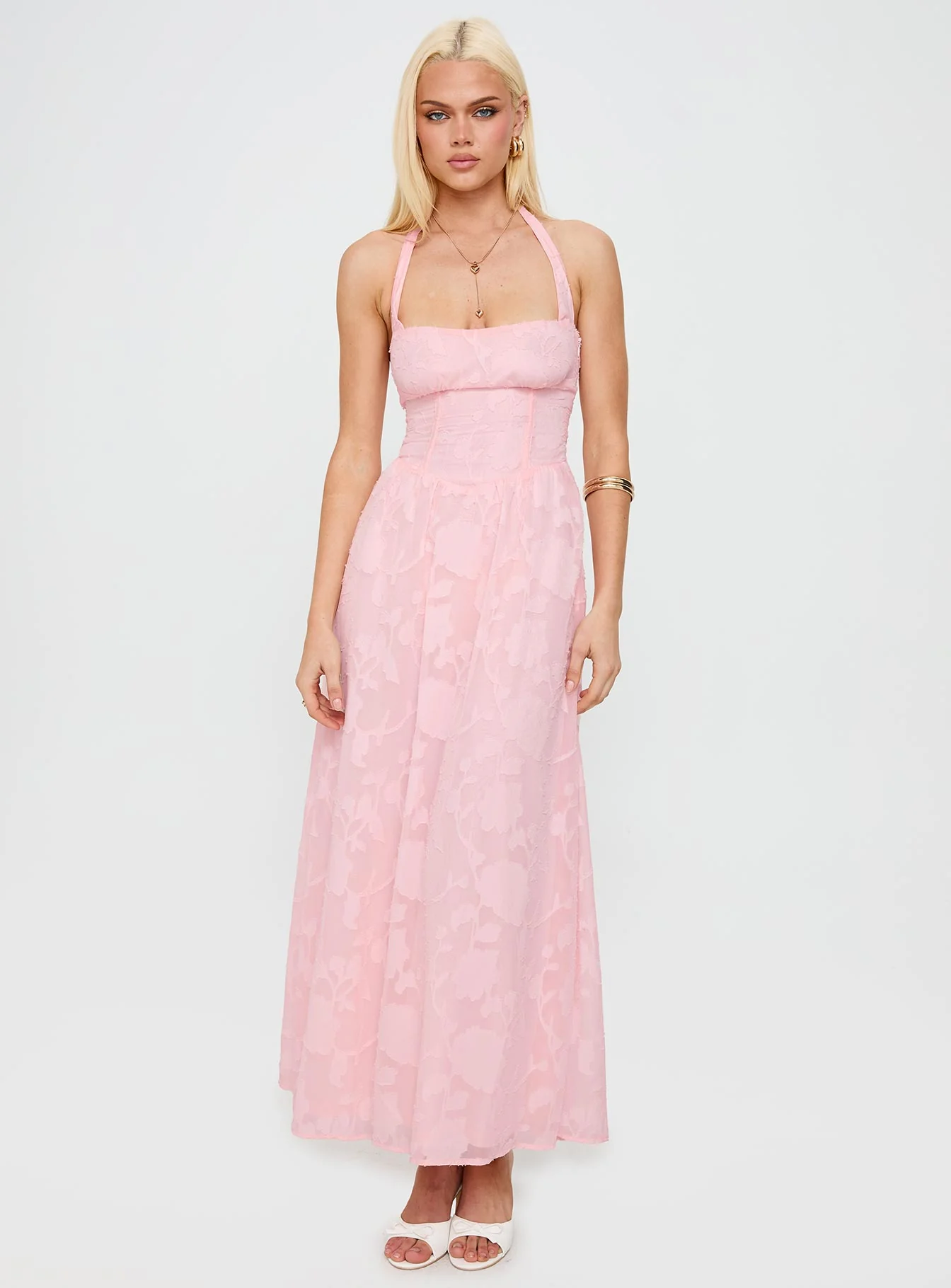 Fransiska Burnout Halter Maxi Dress Pink - Image 3