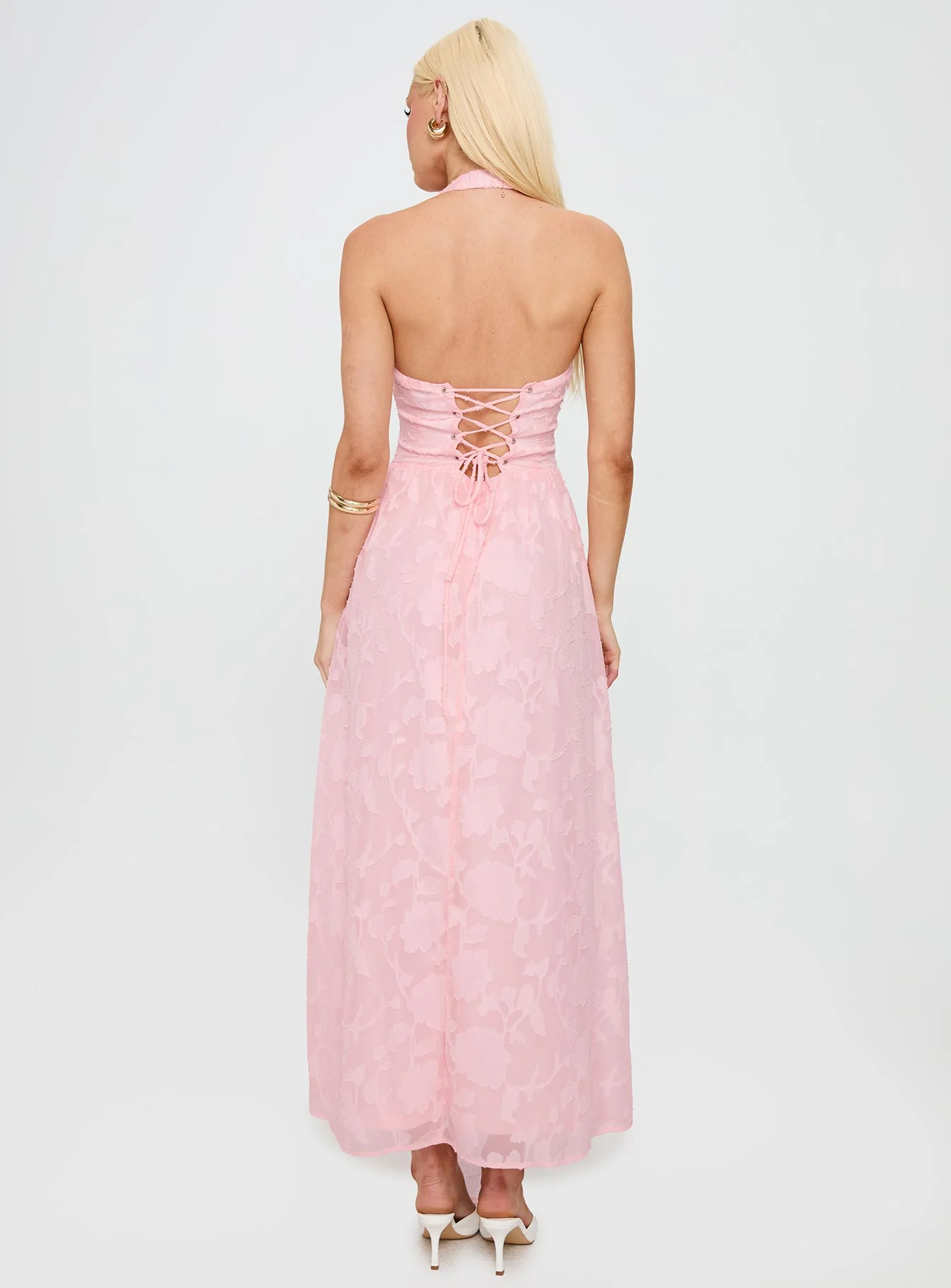 Fransiska Burnout Halter Maxi Dress Pink - Image 5