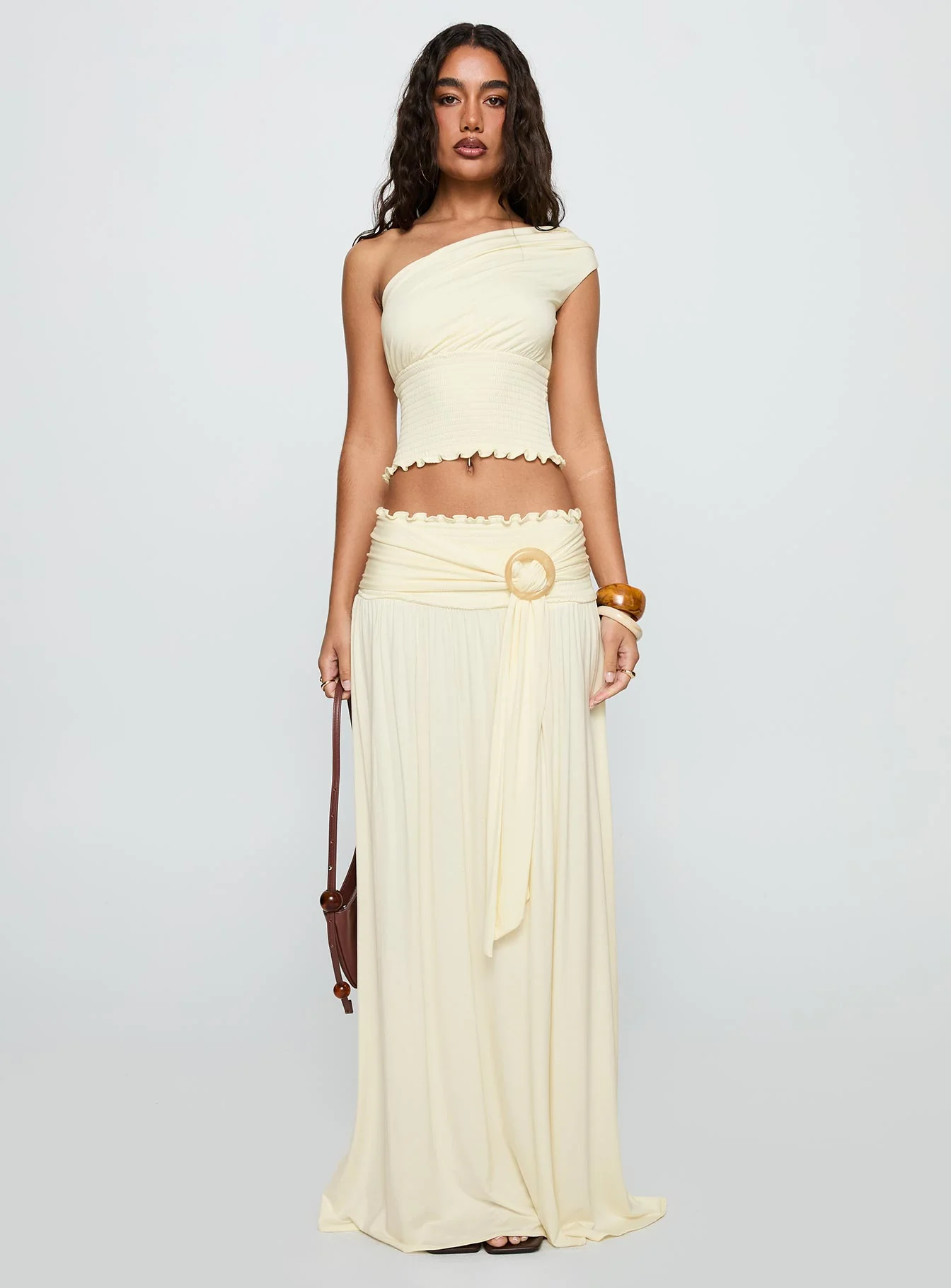 Full Orbit Shirred Maxi Skirt Cream - Image 7