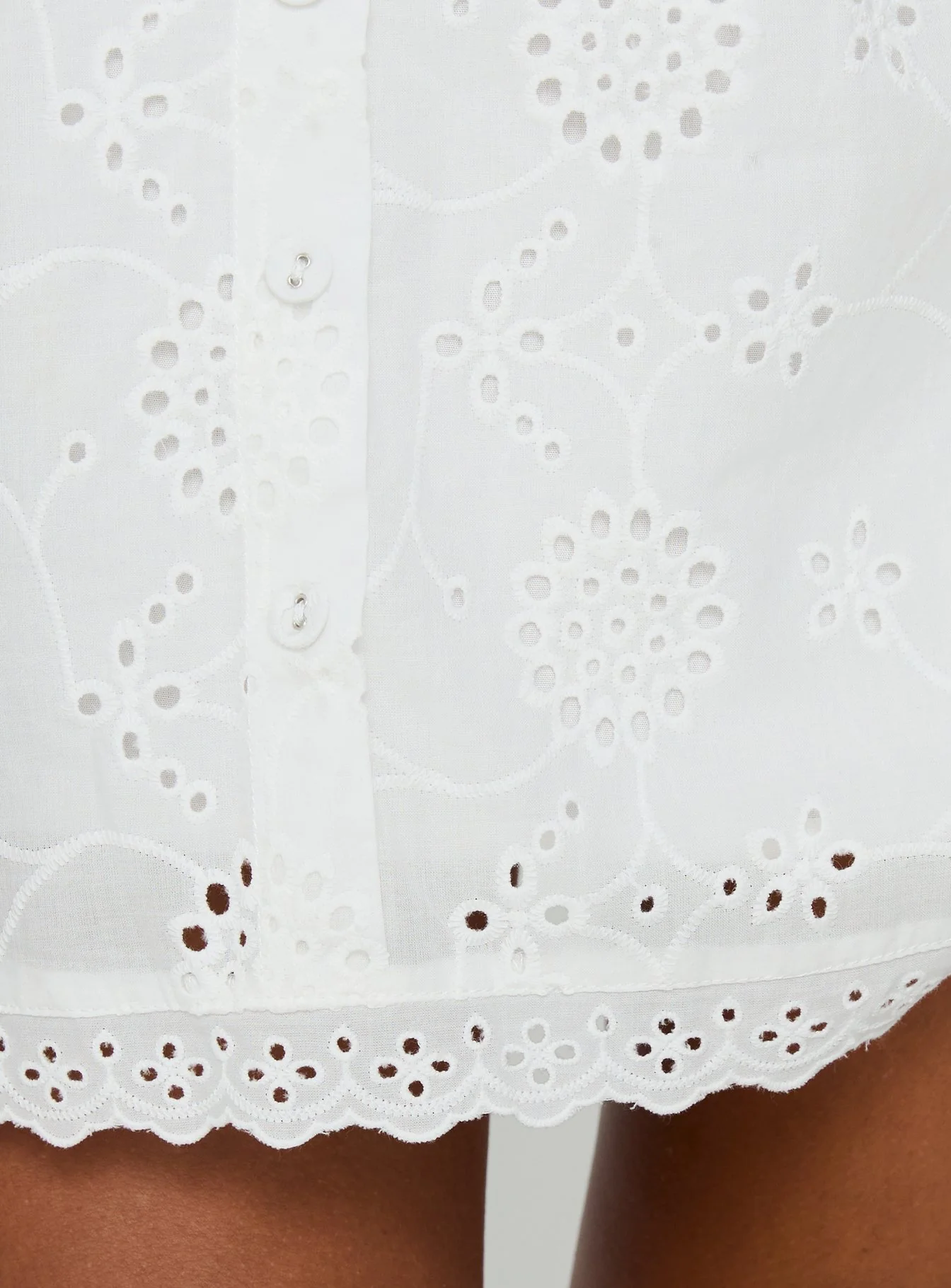 Gabbey Anglaise V Neck Mini Dress White - Image 7