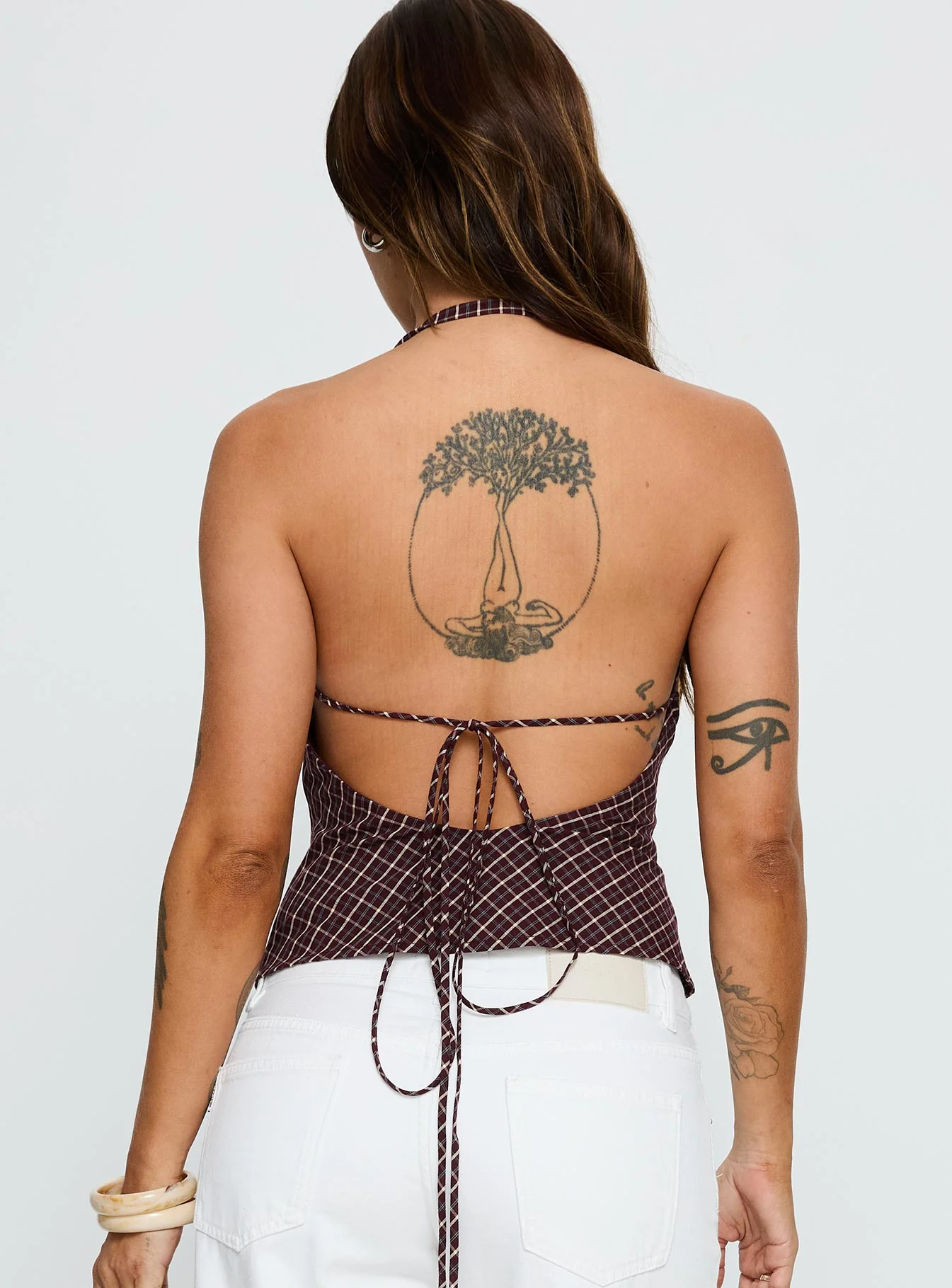 Gaybriel Cowl Neck Low Back Top Wine Check - Image 5