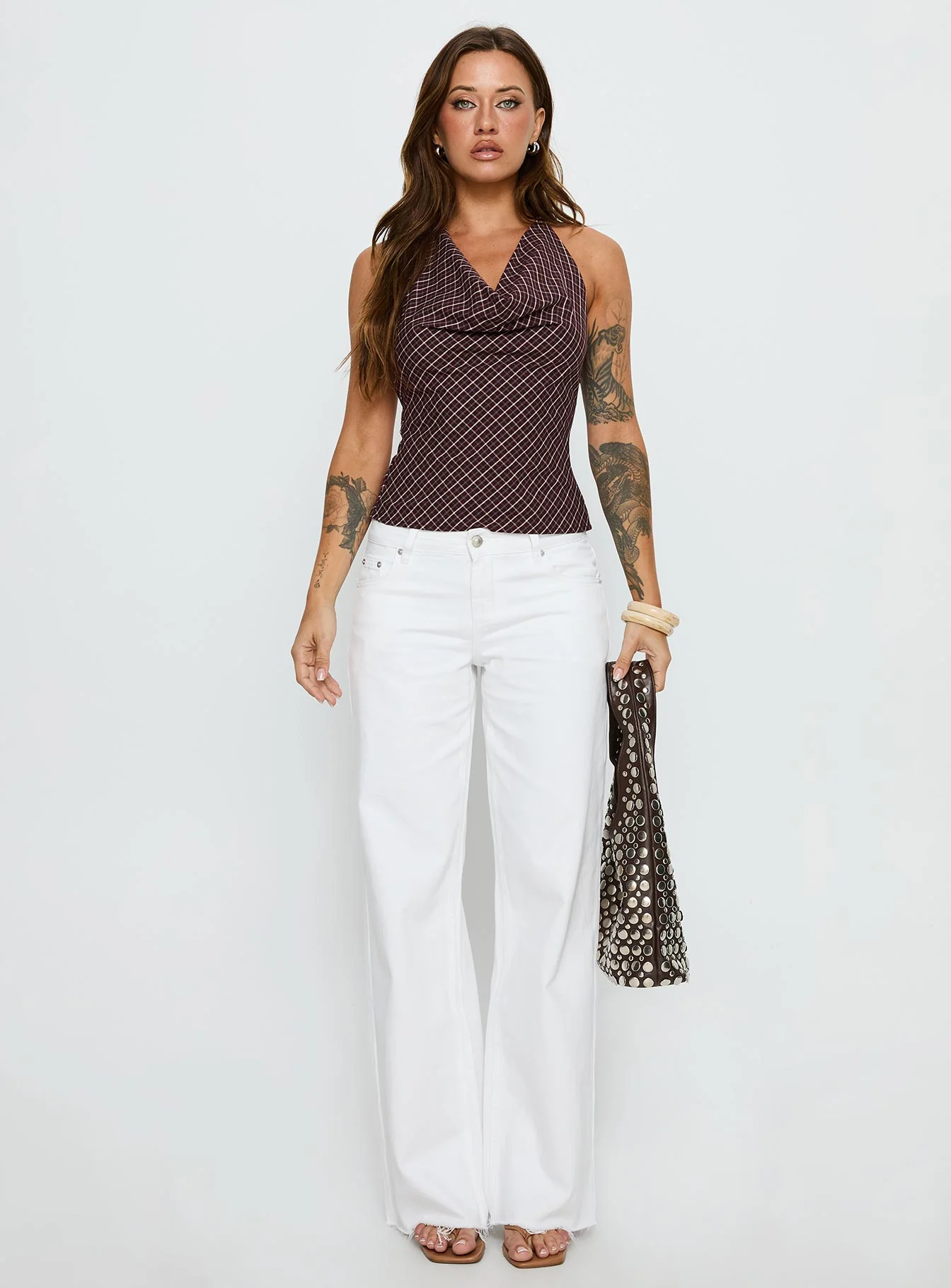 Gaybriel Cowl Neck Low Back Top Wine Check - Image 7