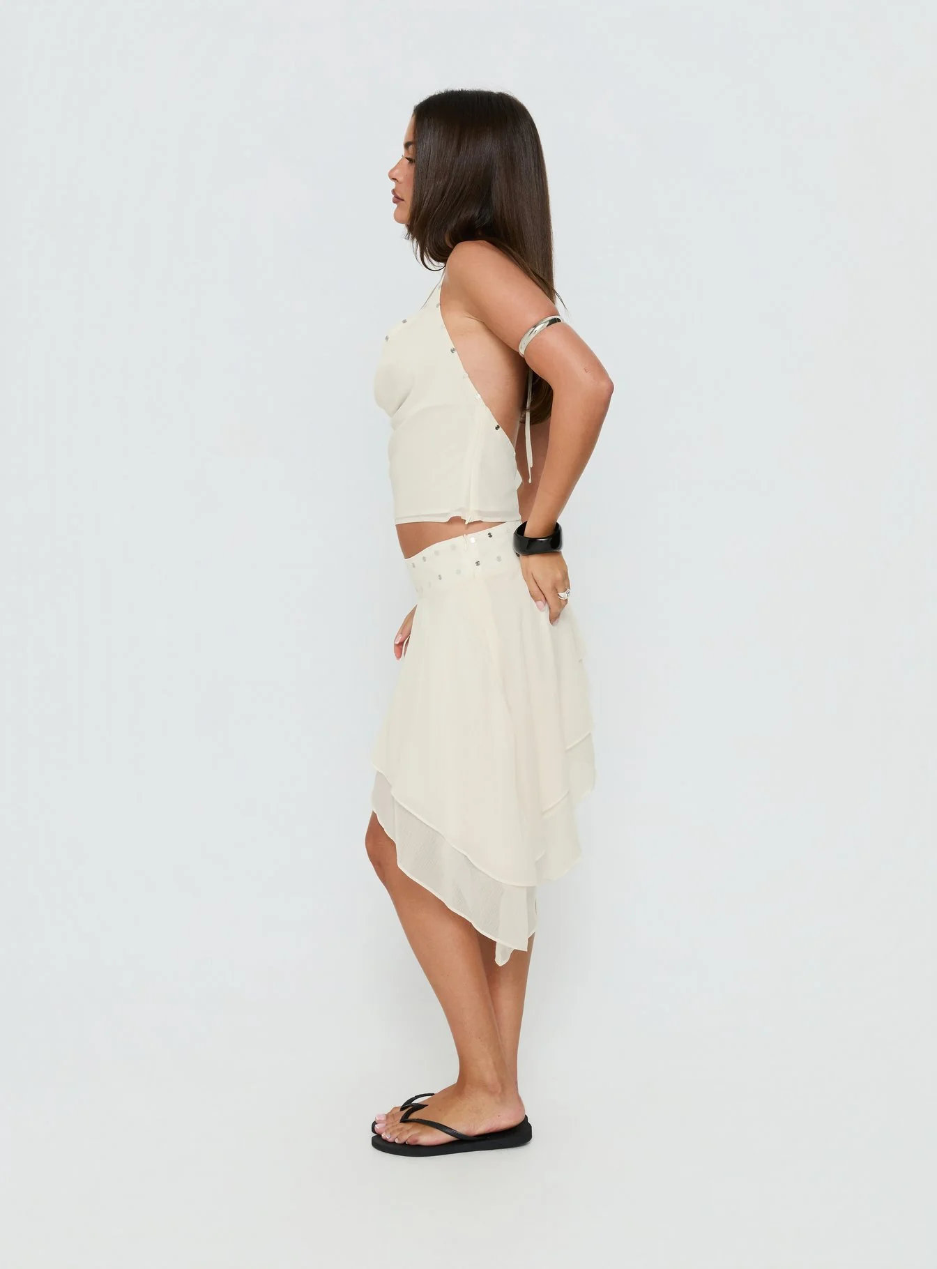 Gemmina Asymmetrical Chiffon Mini Skirt Cream - Image 4