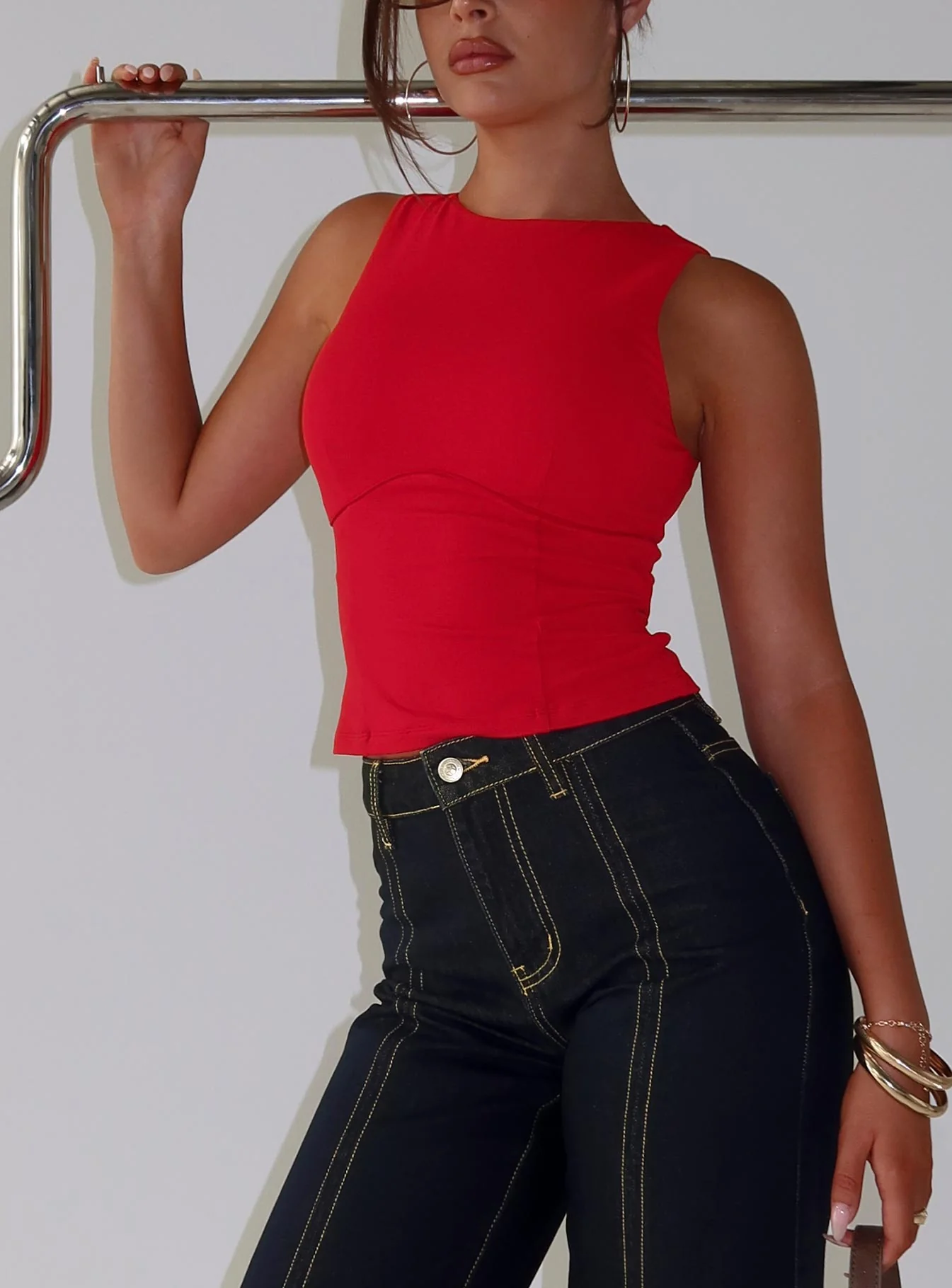 Georgetta Bust Detail Cami Top Red - Image 8