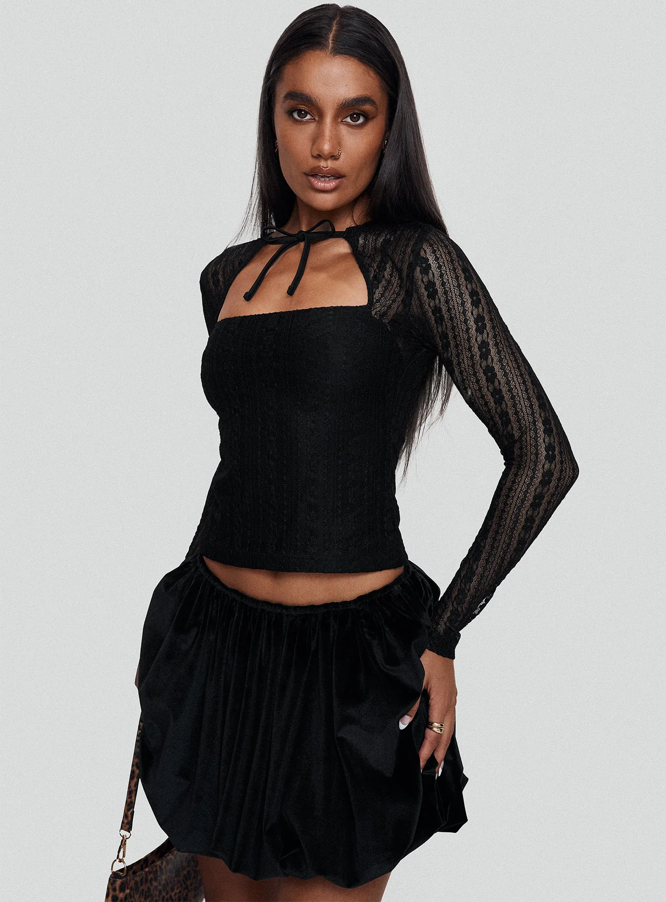 Georgiana Bubble Hem Mini Skirt Black - Image 8
