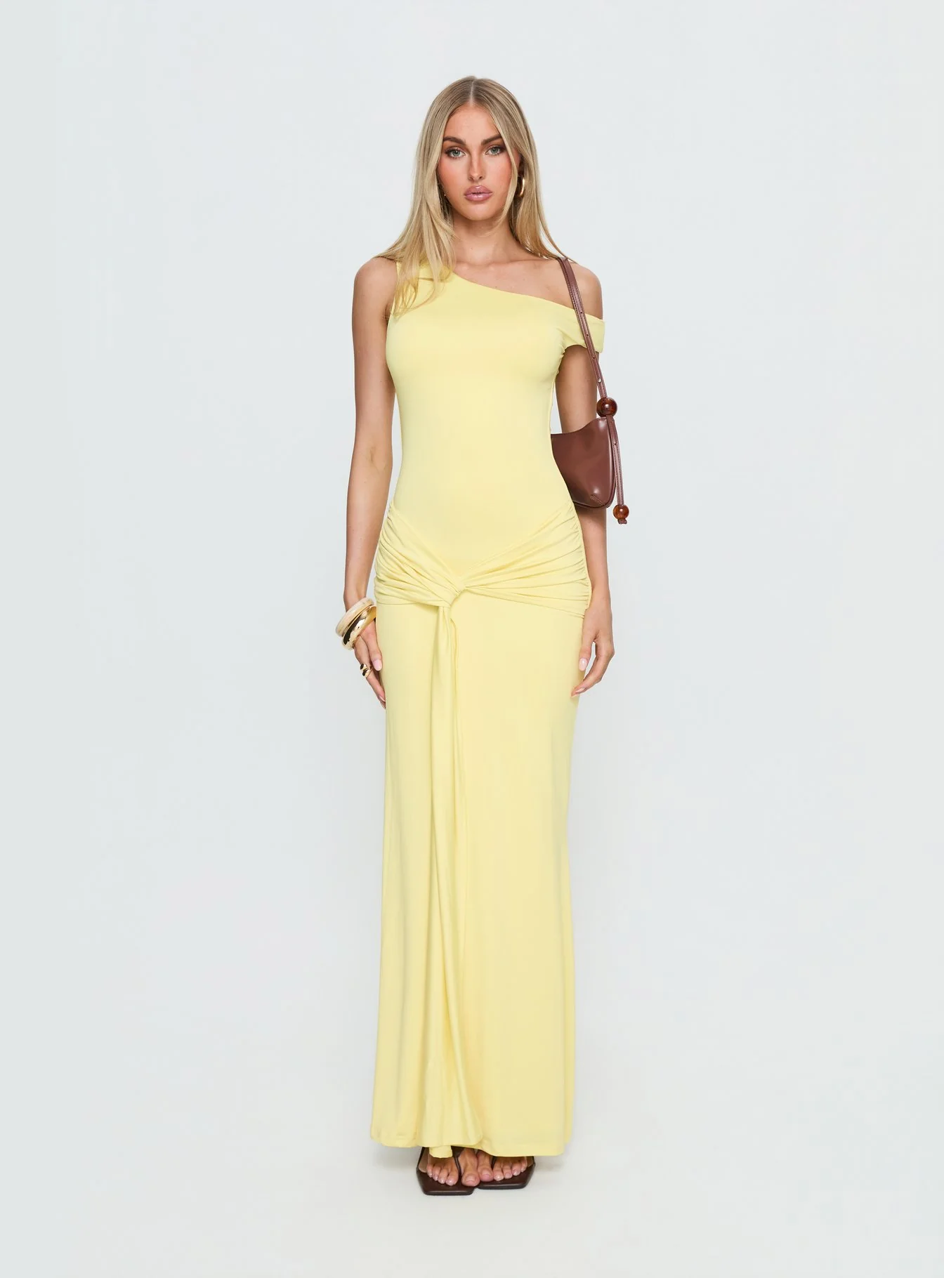 Get Lucky Drape One Shoulder Maxi Dress Lemon Yellow - Image 6