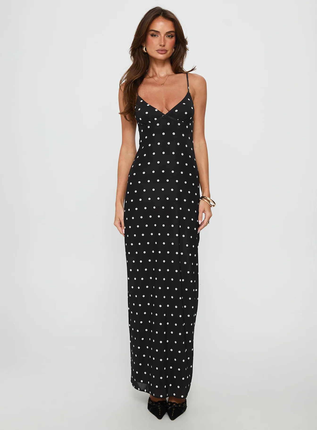 Glass Half Full Mesh Maxi Dress Black Polka - Image 7