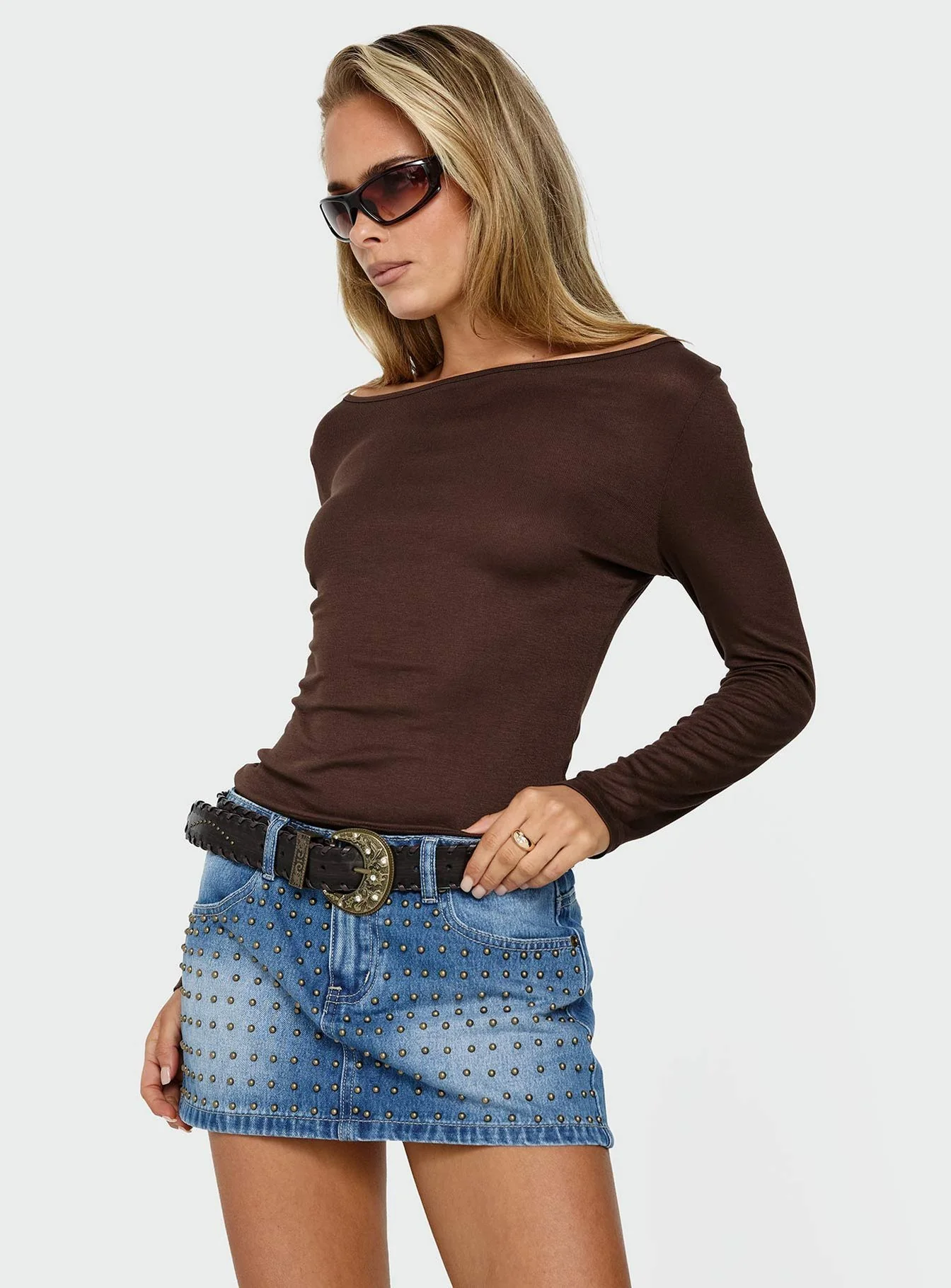 Go Girl Low Rise Studded Mini Skort Mid Blue - Image 8