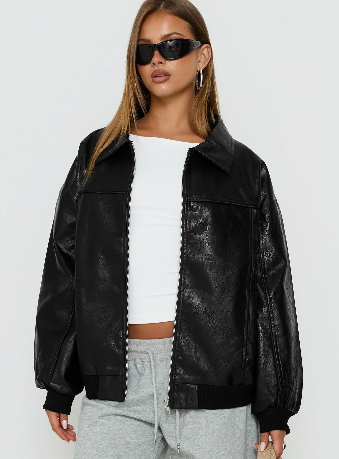 Goldsmith Faux Leather Bomber Jacket Black - Image 2