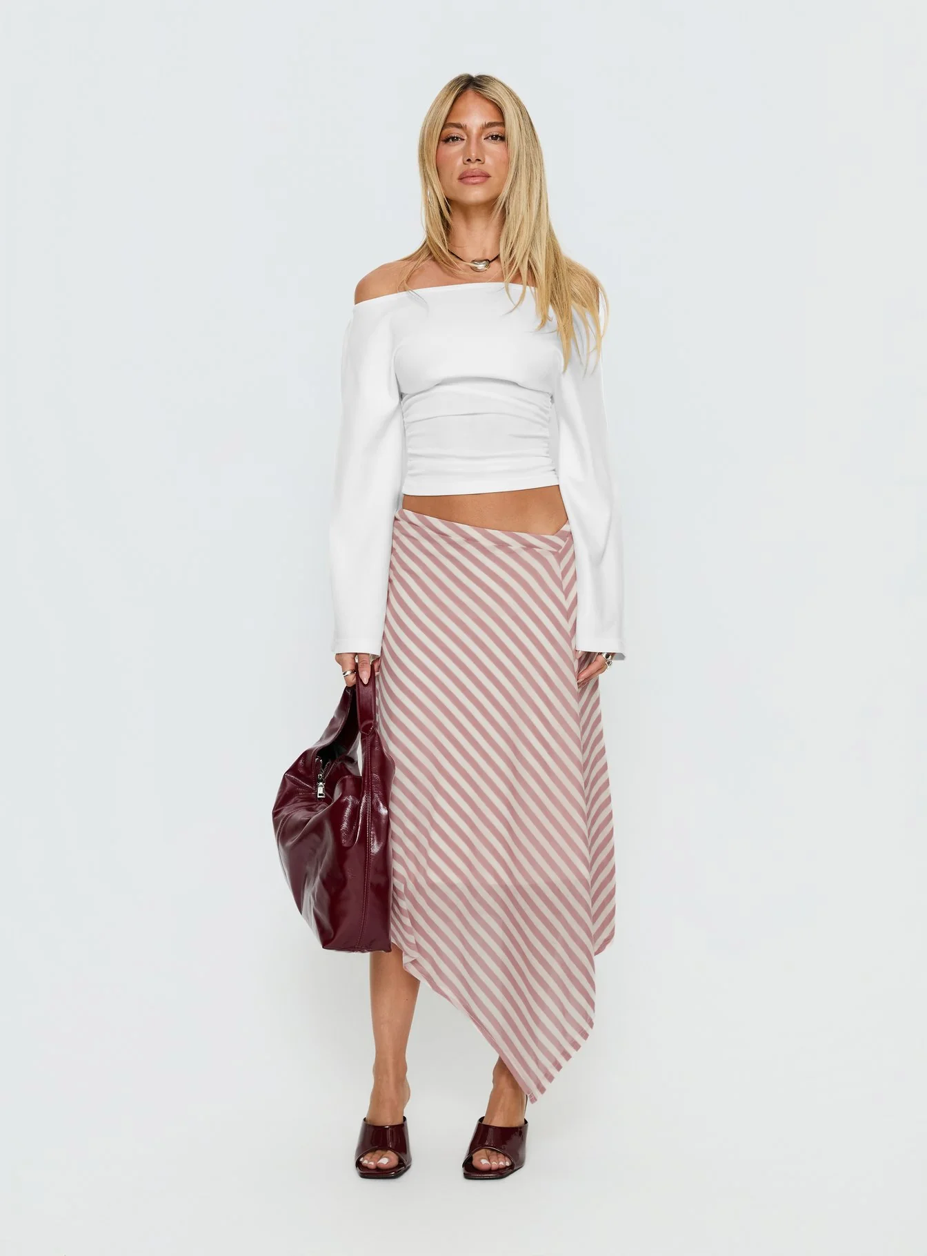 Gwenora Asymmetrical Midi Skirt Pink Stripe - Image 3