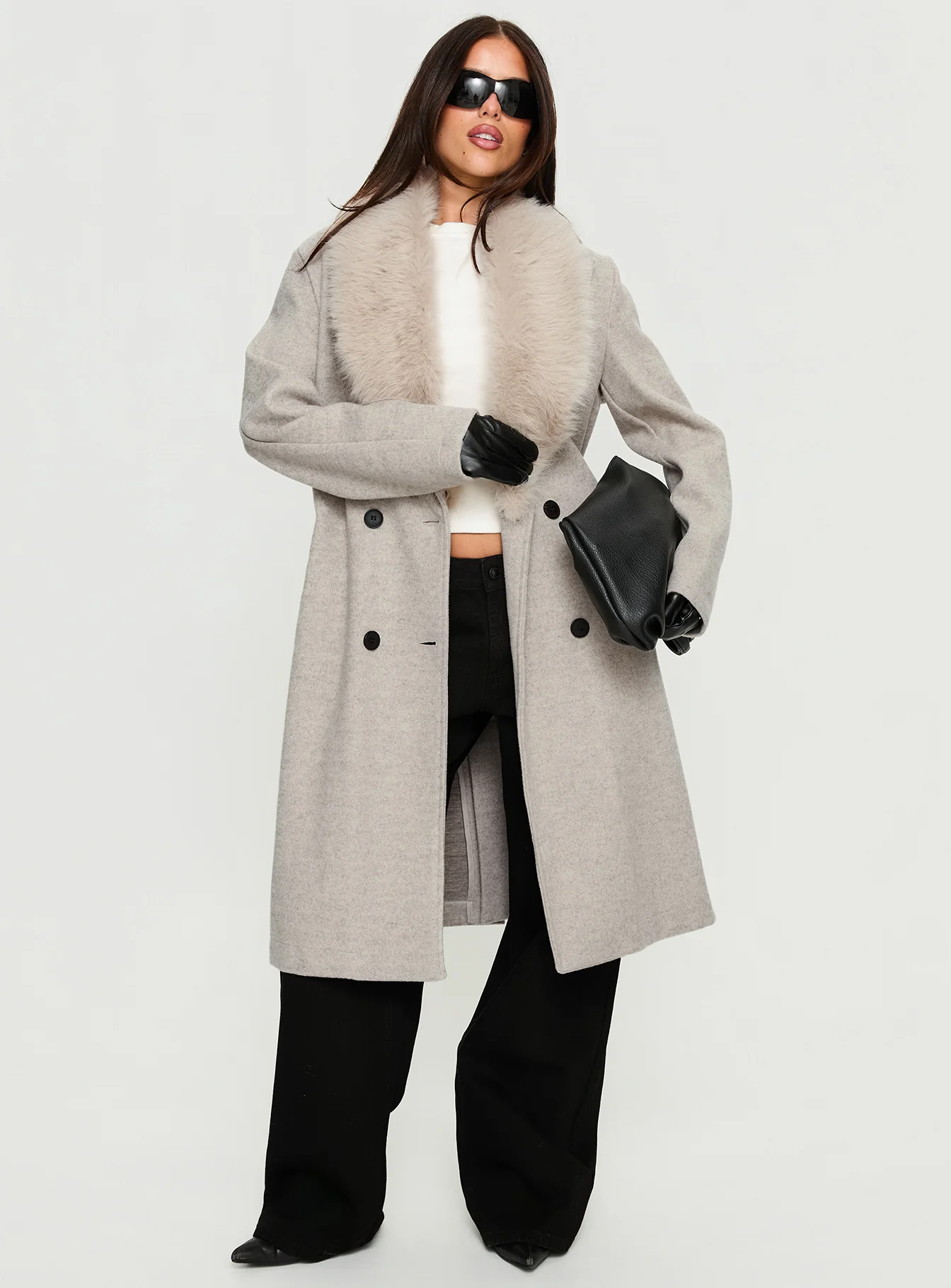 Hallyn Faux Fur Collar Coat Beige - Image 3